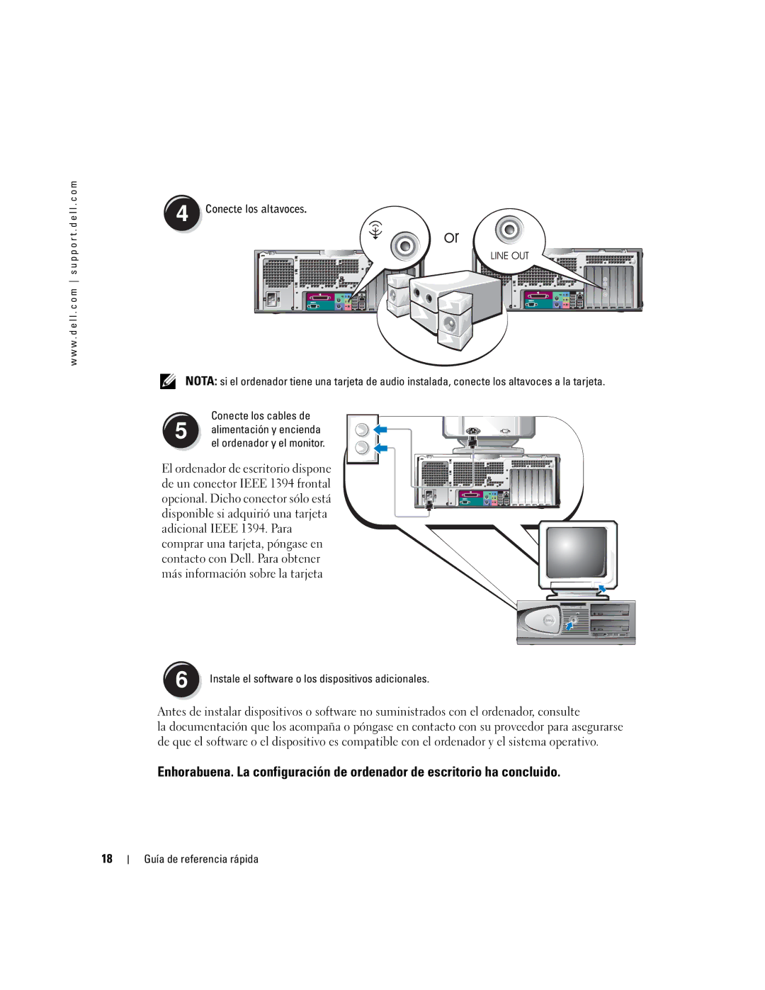 Dell dell precision workstation 370 systems manual Alimentación y encienda el ordenador y el monitor 