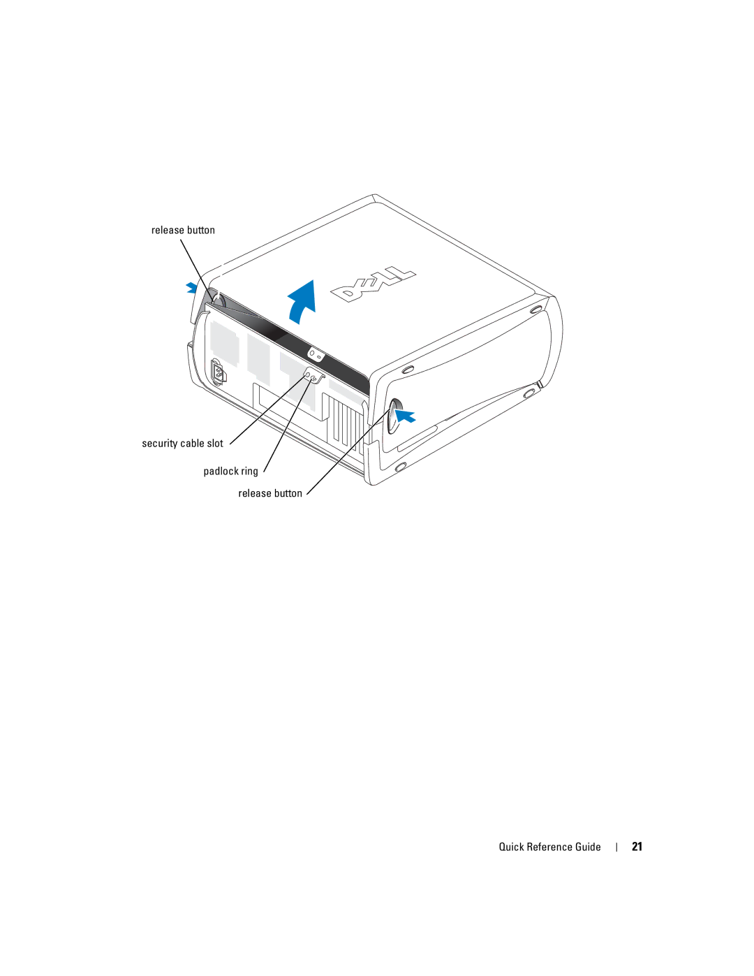 Dell dell precision workstation 370 systems manual Release button Security cable slot 