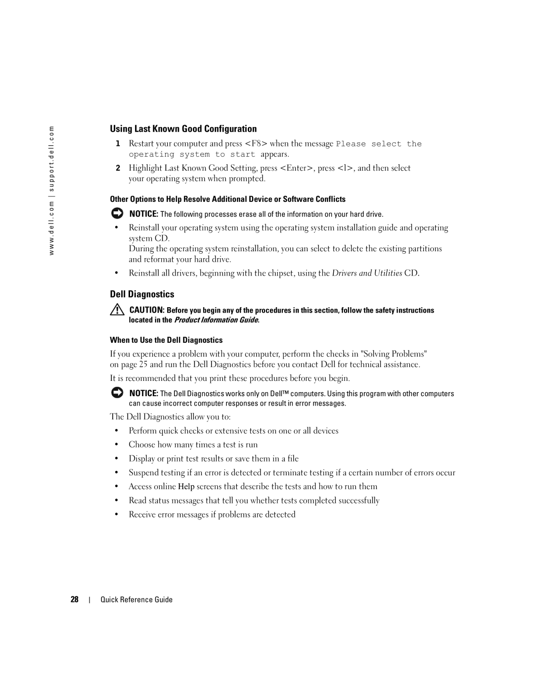 Dell dell precision workstation 370 systems manual Using Last Known Good Configuration, Dell Diagnostics 