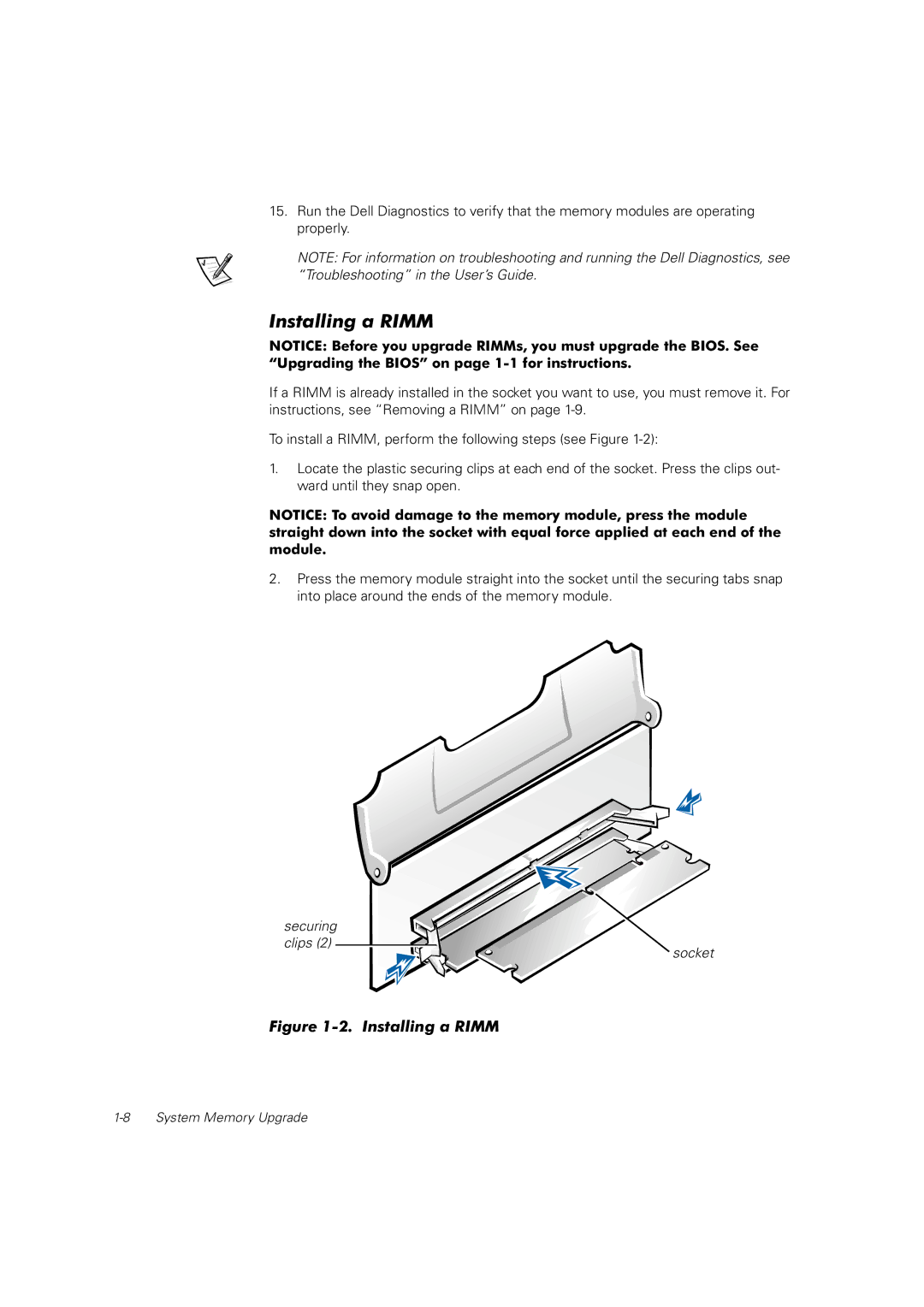 Dell dell precision workstation 620 manual Installing a Rimm 