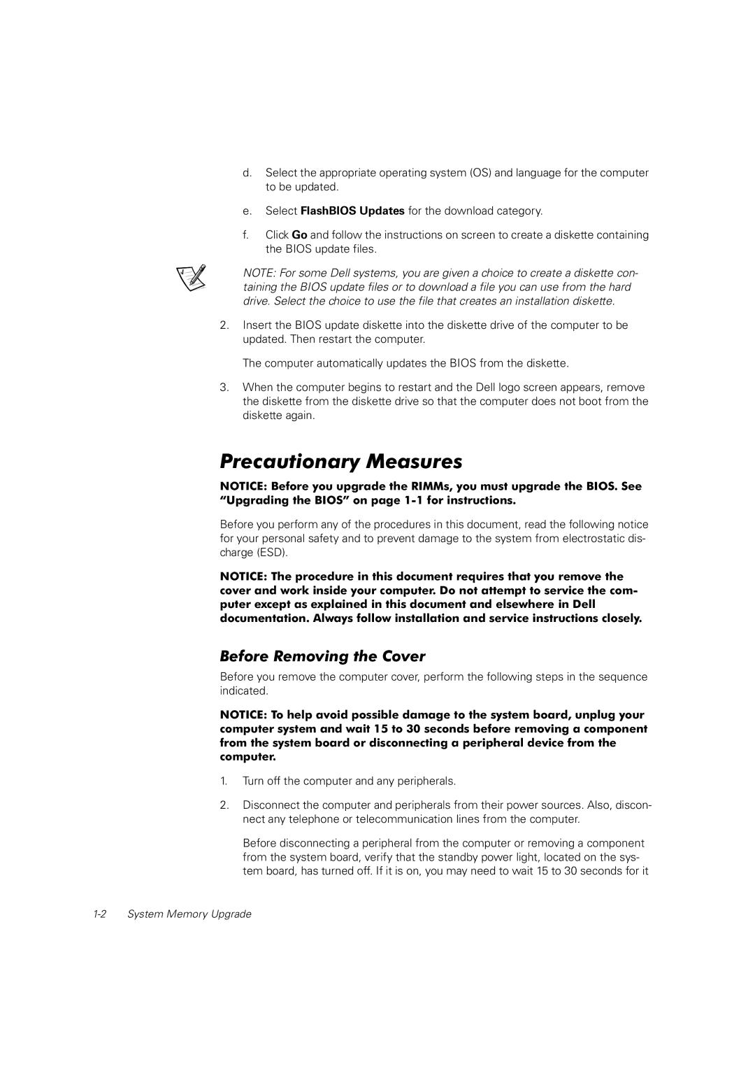 Dell dell precision workstation 620 manual Precautionary Measures 