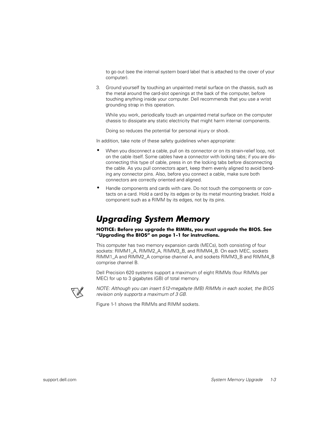 Dell dell precision workstation 620 manual Upgrading System Memory 