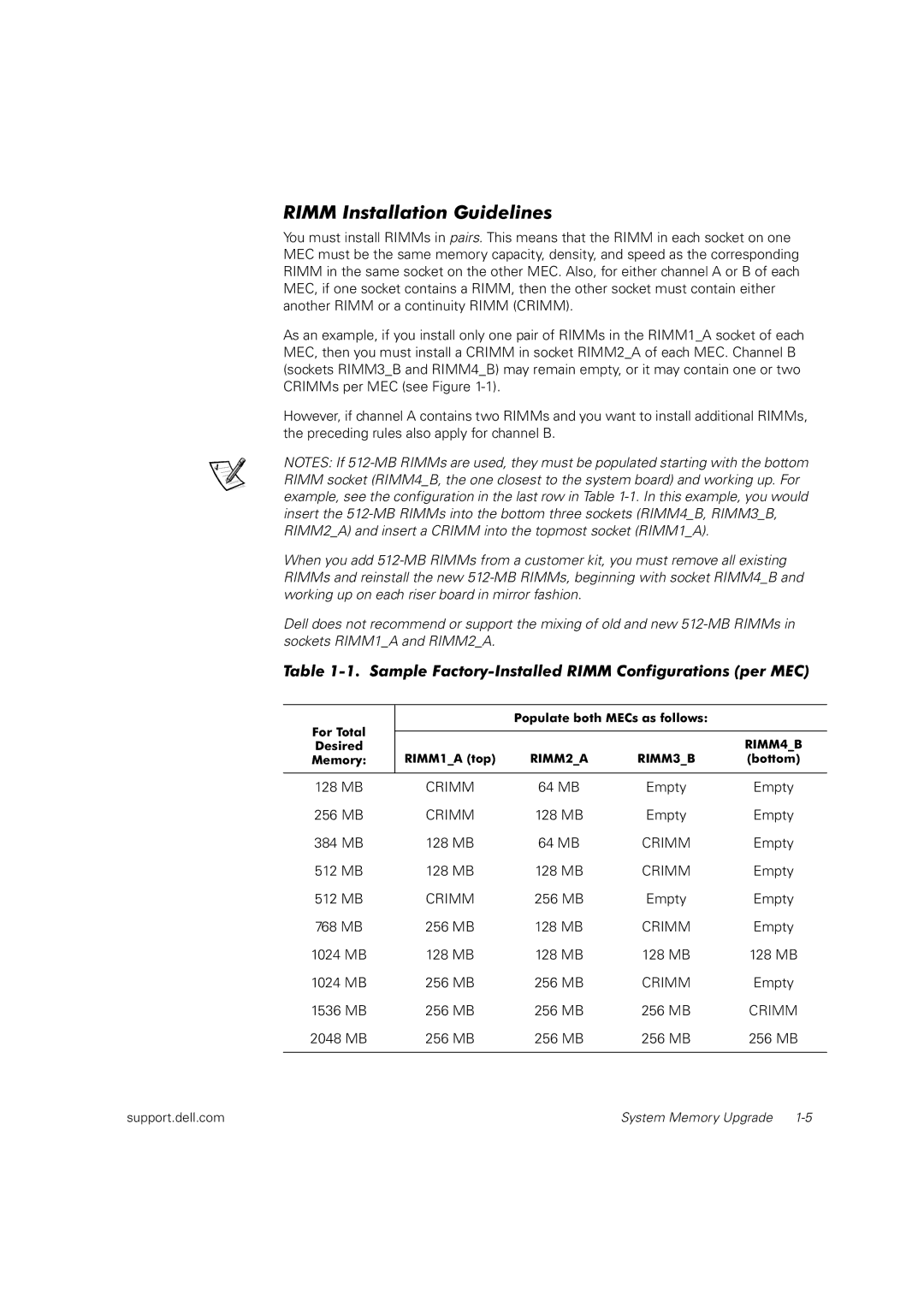 Dell dell precision workstation 620 manual Rimm Installation Guidelines 