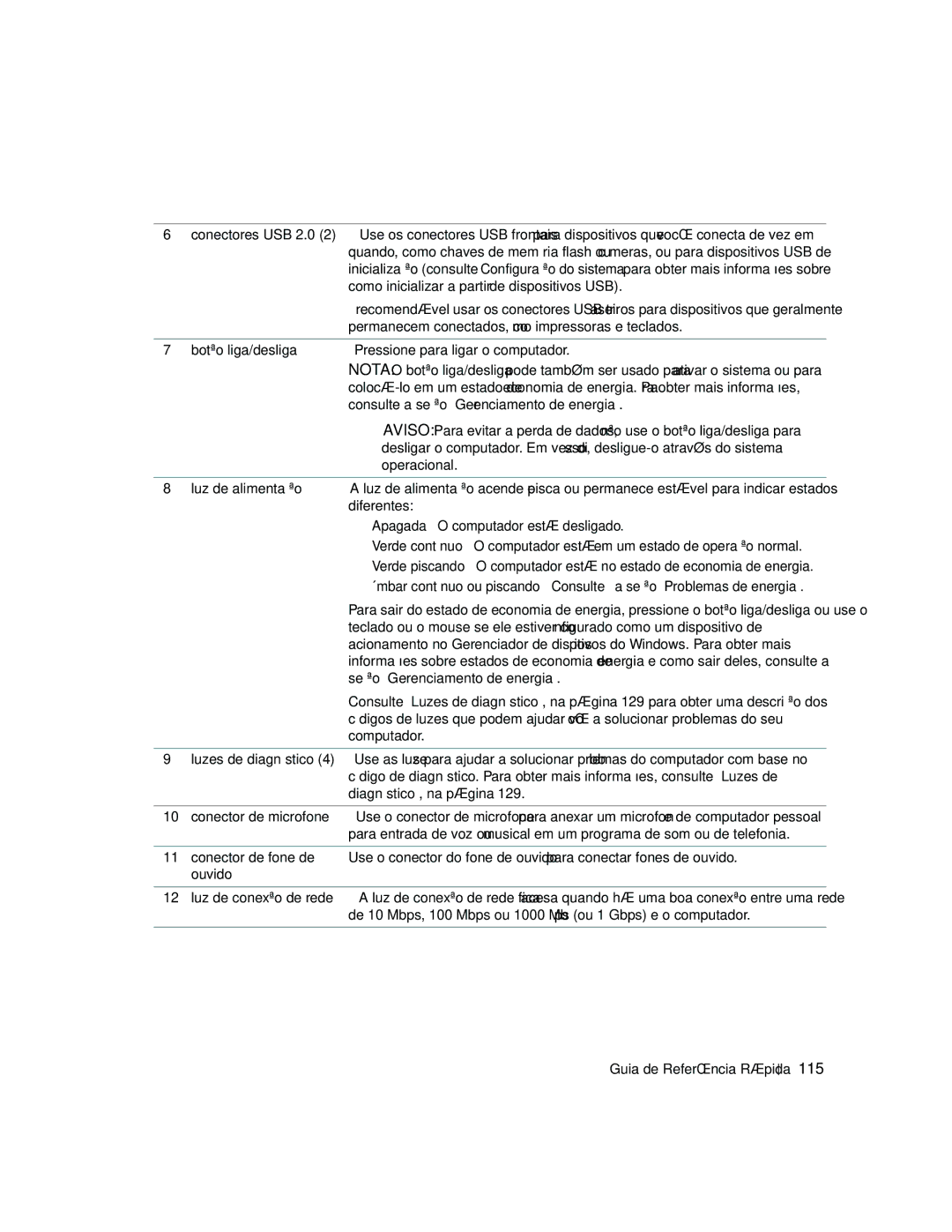 Dell dell precision workstation manual 115, Consulte a seção Gerenciamento de energia 