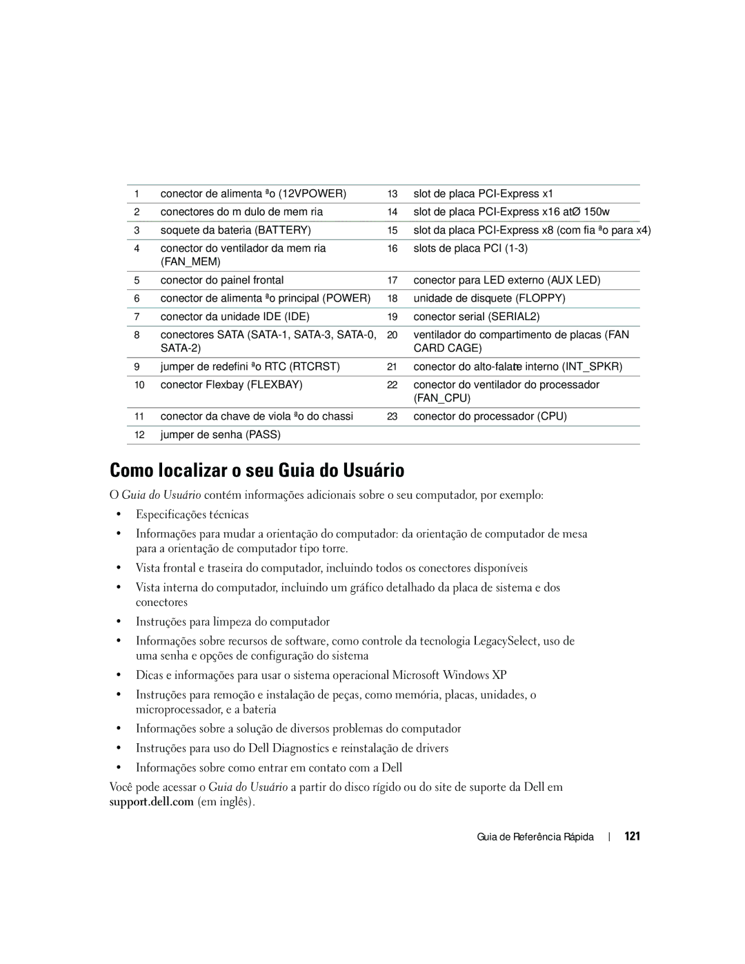 Dell dell precision workstation manual Como localizar o seu Guia do Usuário, 121 