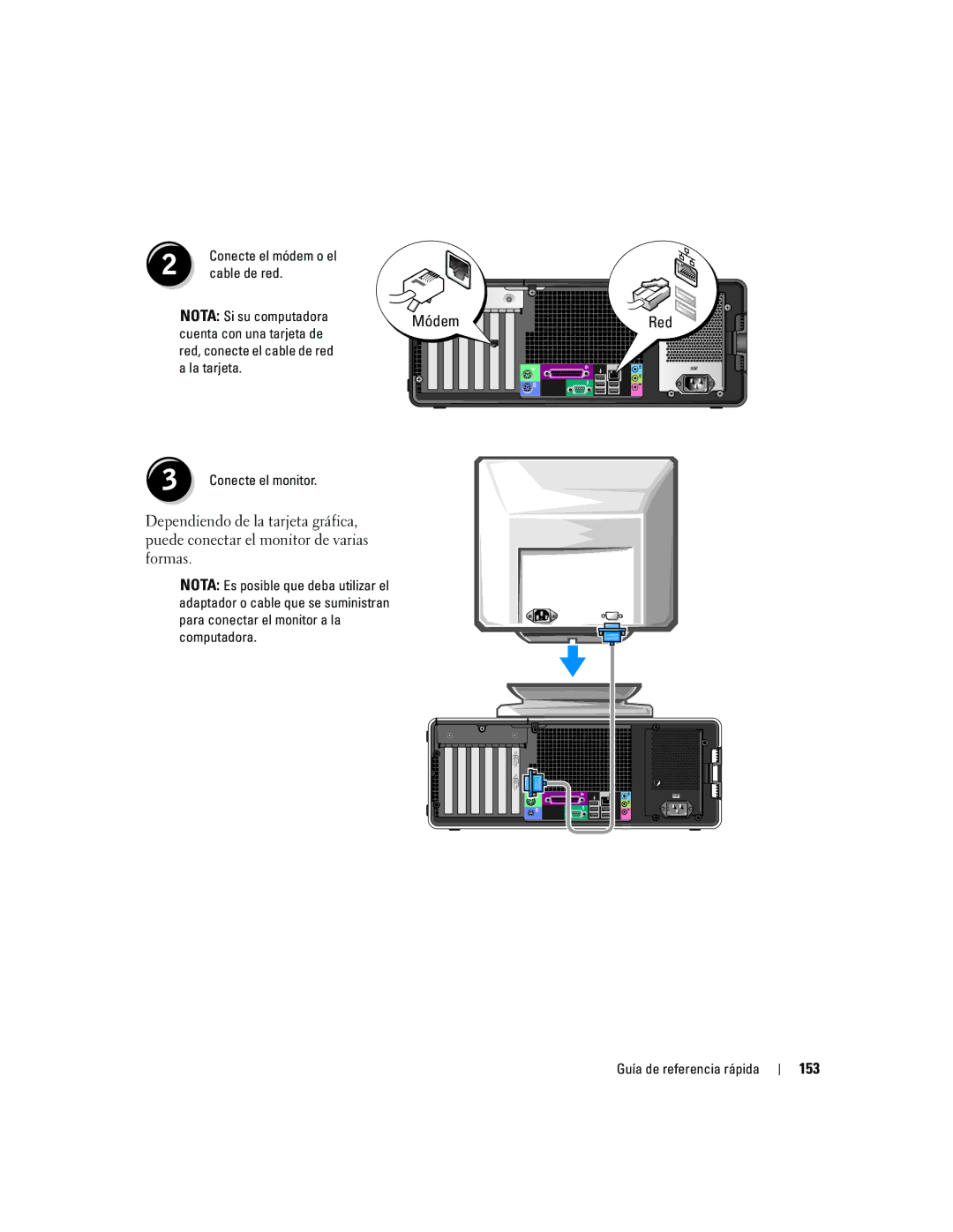 Dell dell precision workstation manual 153, Conecte el módem o el Cable de red Nota Si su computadora 