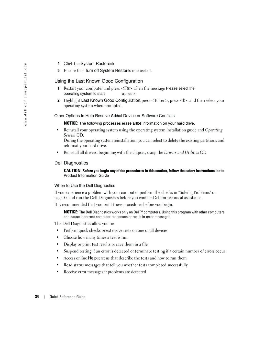 Dell dell precision workstation manual Using the Last Known Good Configuration, Dell Diagnostics 