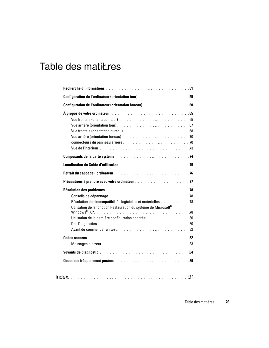 Dell dell precision workstation manual Précautions à prendre avec votre ordinateur, Table des matières 