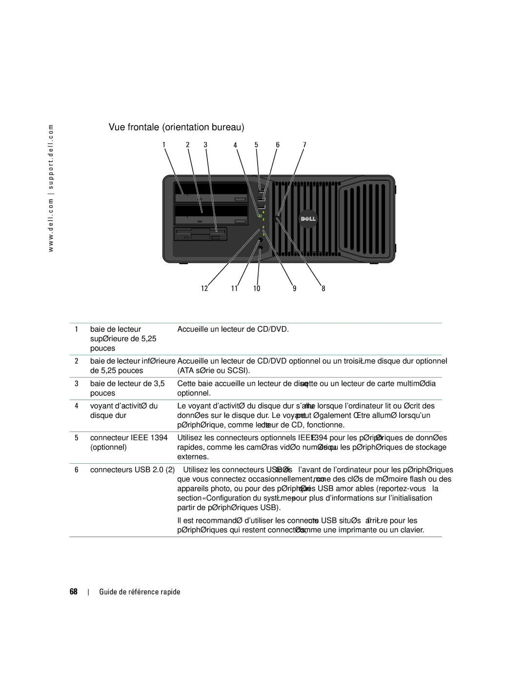 Dell dell precision workstation manual Vue frontale orientation bureau 