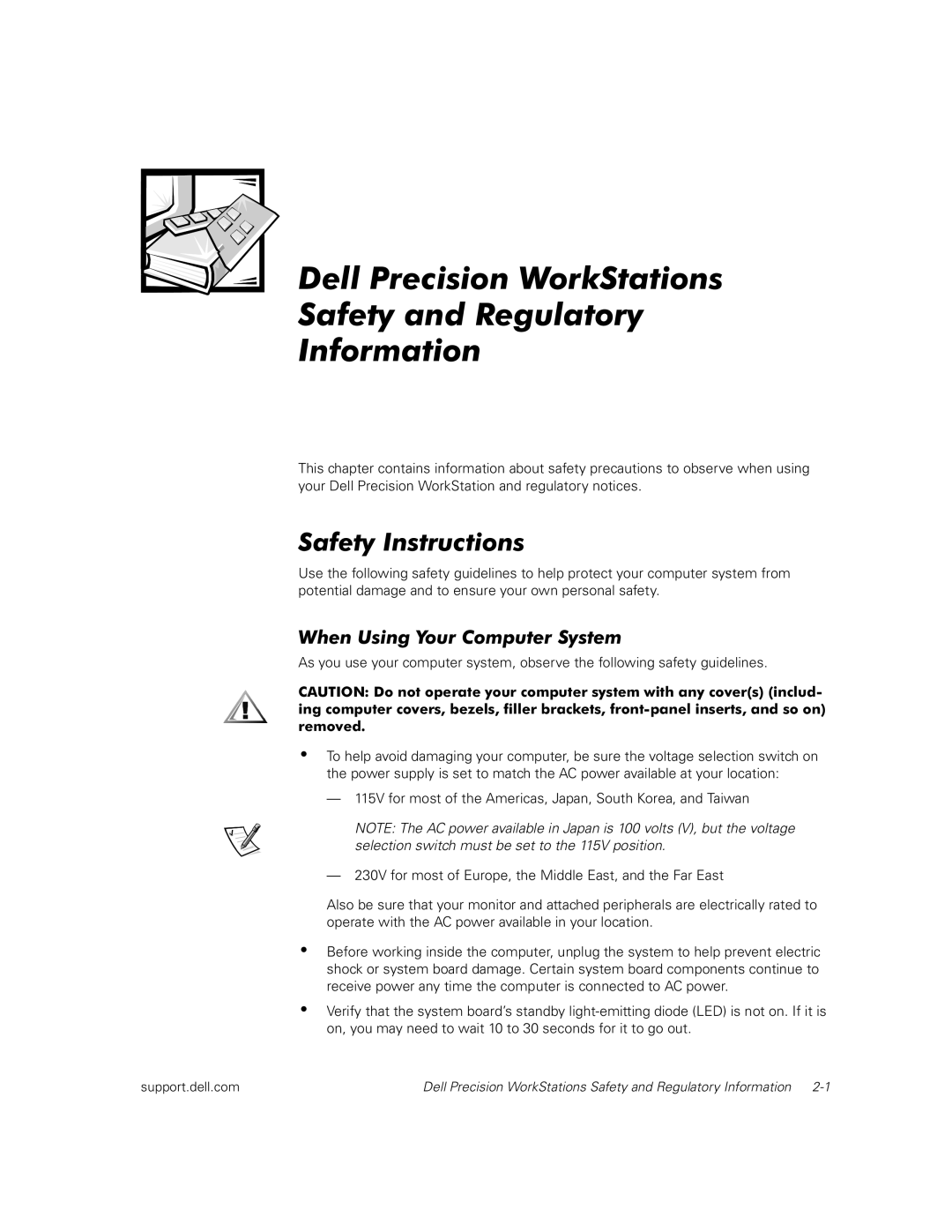 Dell dell precision workstations manual Safety Instructions, When Using Your Computer System 