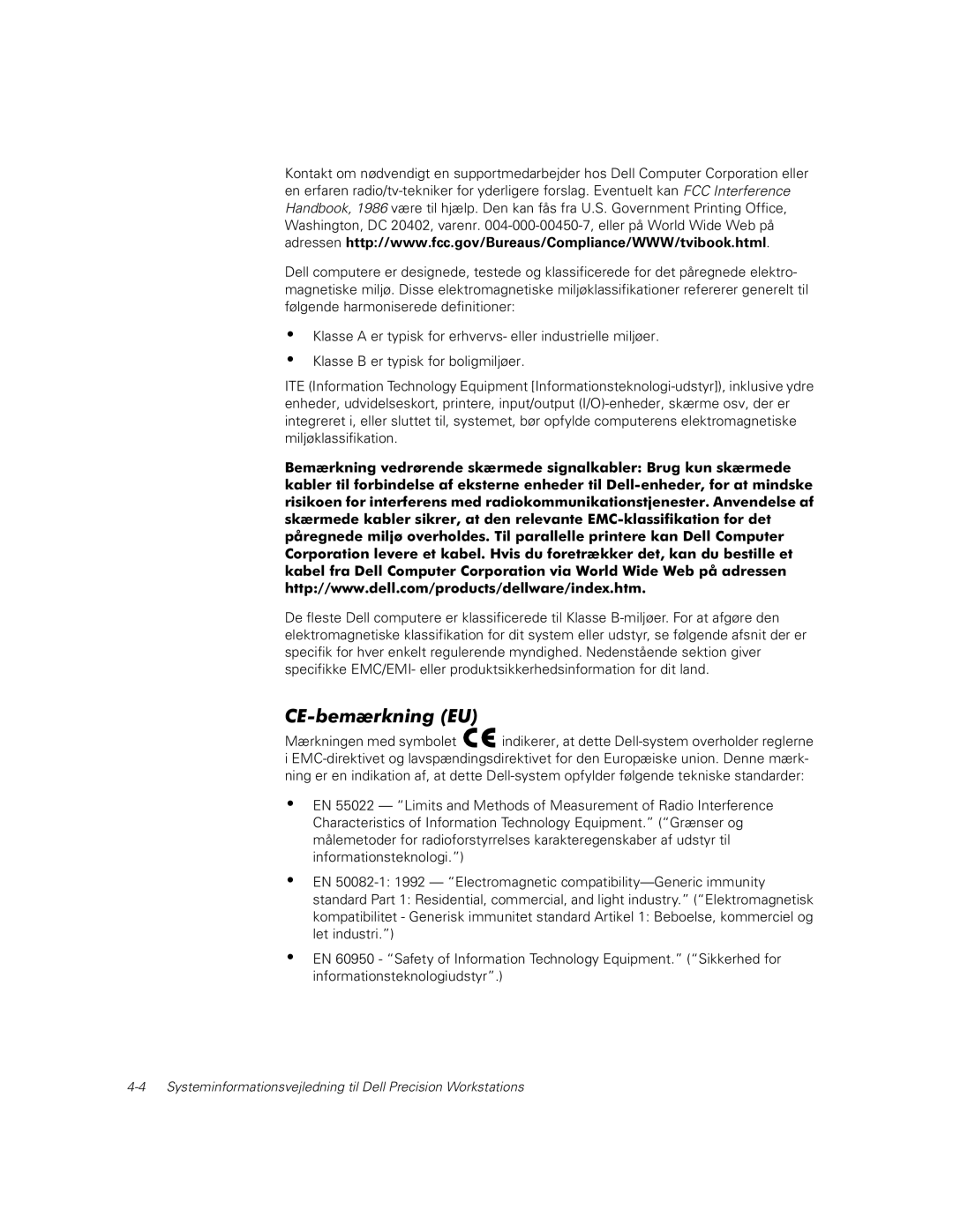 Dell dell precision workstations manual CE-bemærkning EU 