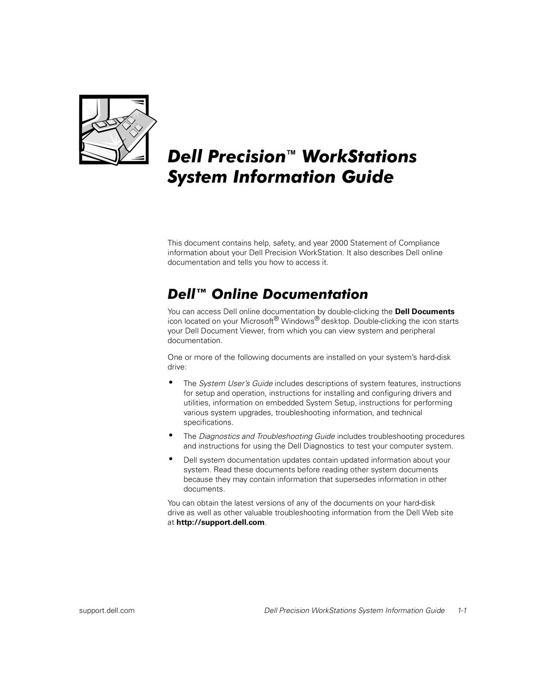 Dell dell precision workstations manual Dell Precision WorkStations System Information Guide, Dell Online Documentation 