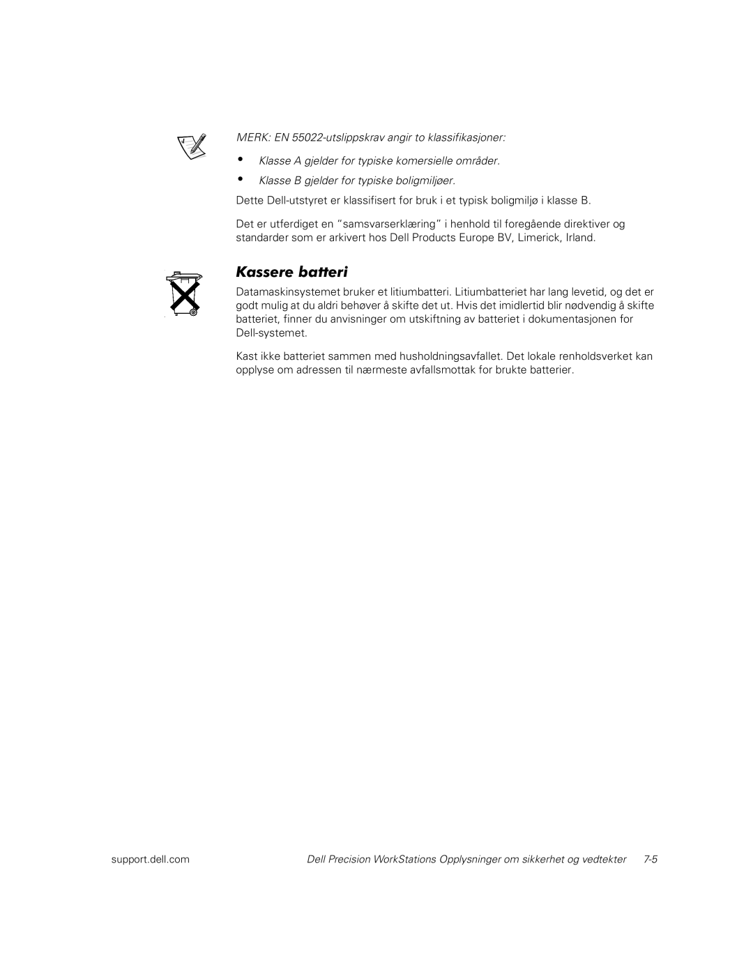 Dell dell precision workstations manual Kassere batteri 