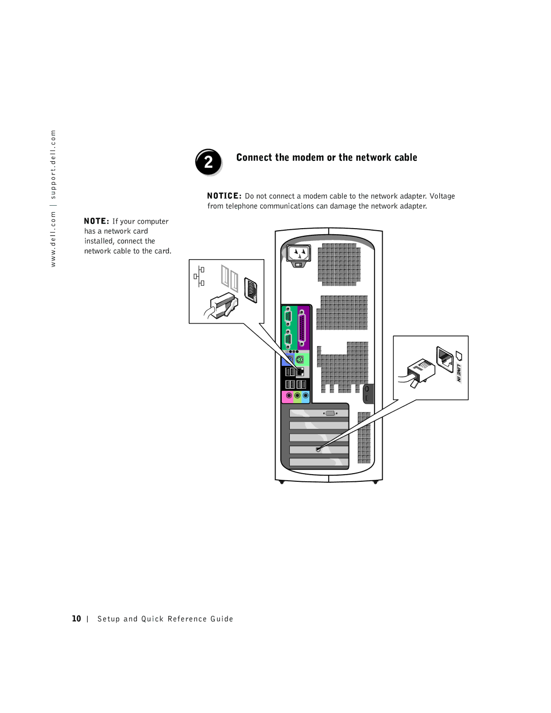 Dell dell precision manual Connect the modem or the network cable 