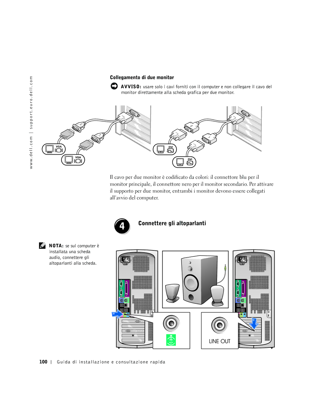 Dell dell precision manual Connettere gli altoparlanti, Collegamento di due monitor 