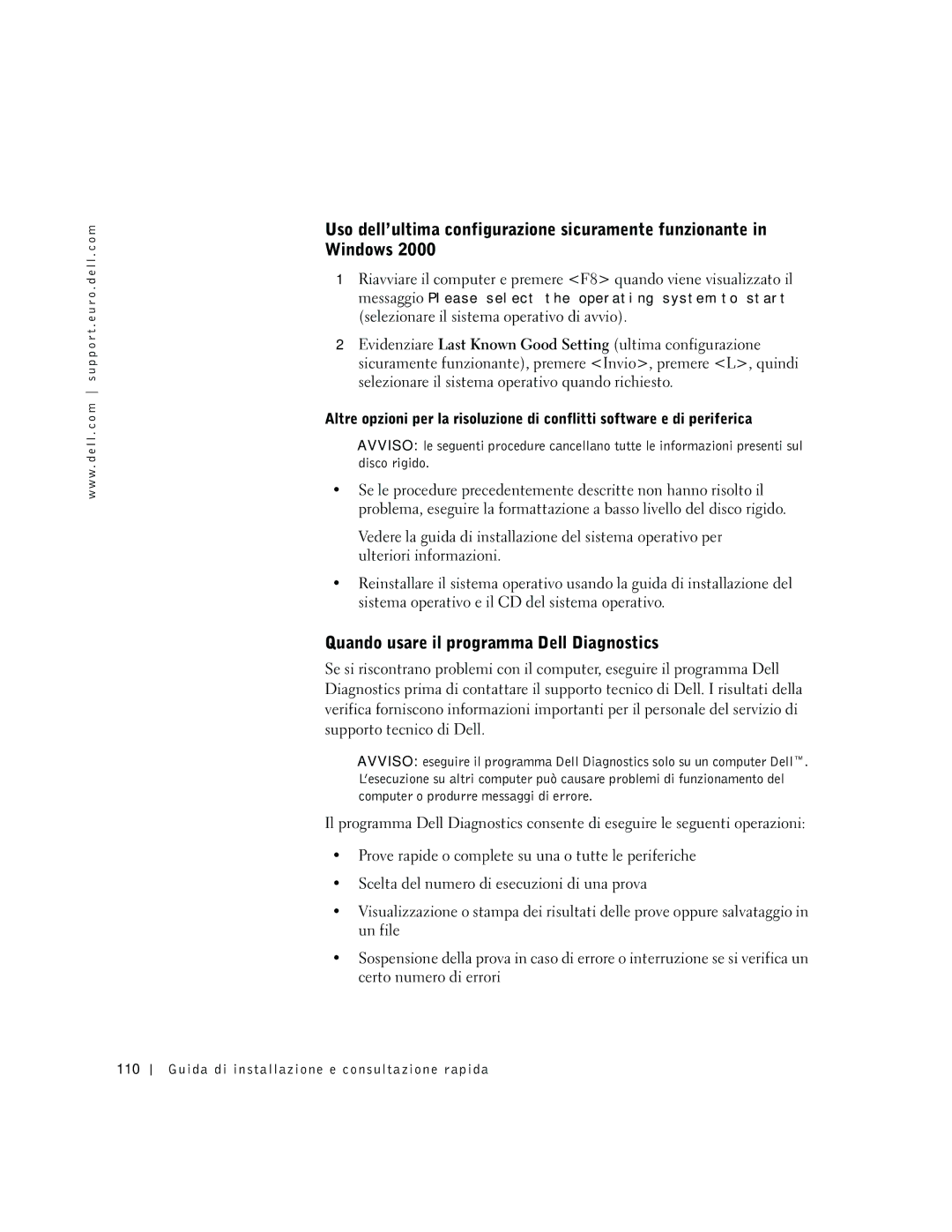 Dell dell precision manual Quando usare il programma Dell Diagnostics, Guida di installazione e consultazione rapida 