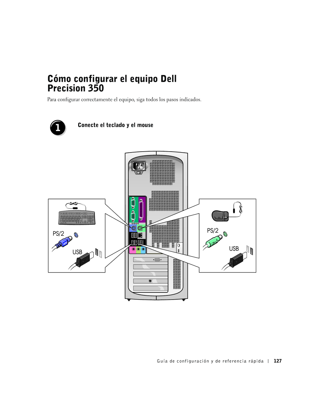 Dell dell precision manual Cómo configurar el equipo Dell Precision, Conecte el teclado y el mouse 