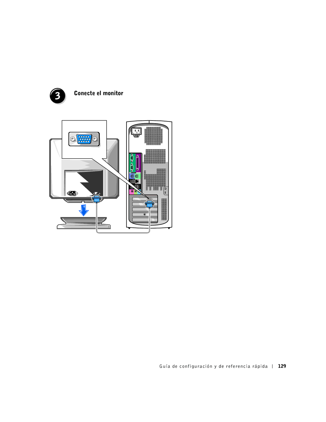 Dell dell precision manual Conecte el monitor, Guía de configuración y de referencia rápida 129 