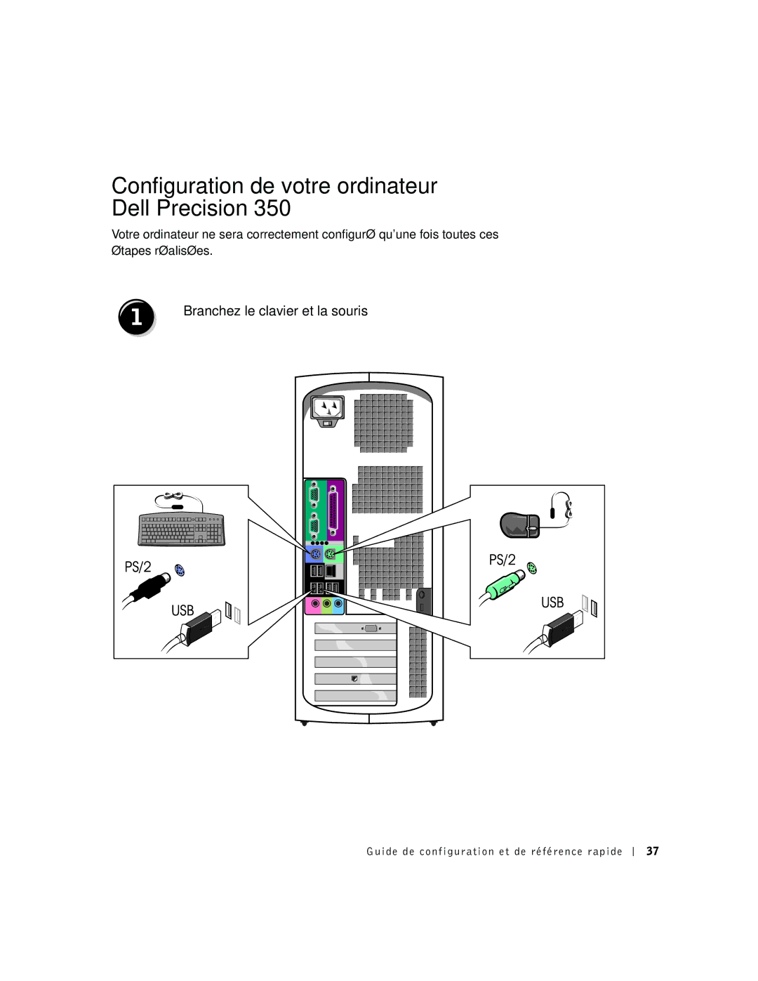 Dell dell precision manual Configuration de votre ordinateur Dell Precision, Branchez le clavier et la souris 