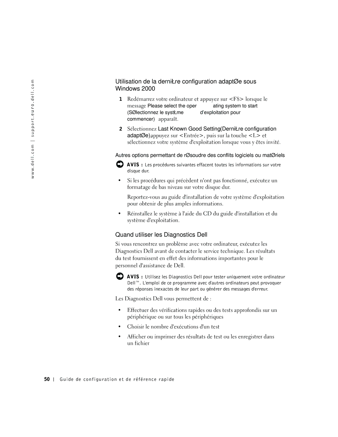 Dell dell precision manual Quand utiliser les Diagnostics Dell 