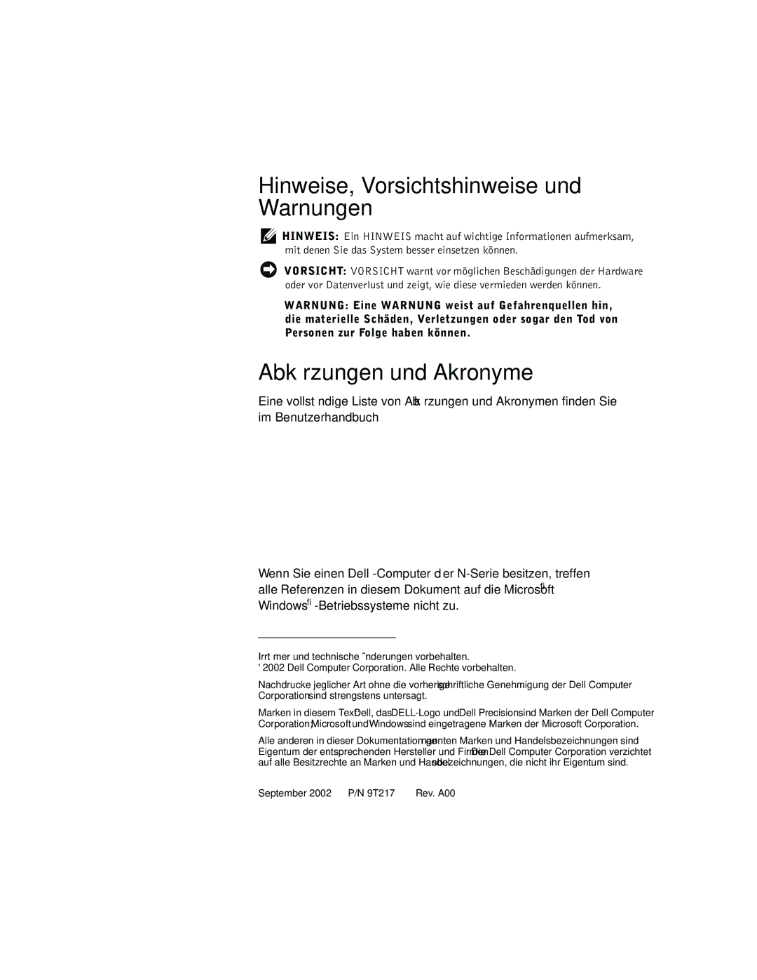 Dell dell precision manual Hinweise, Vorsichtshinweise und Warnungen, Abkürzungen und Akronyme 