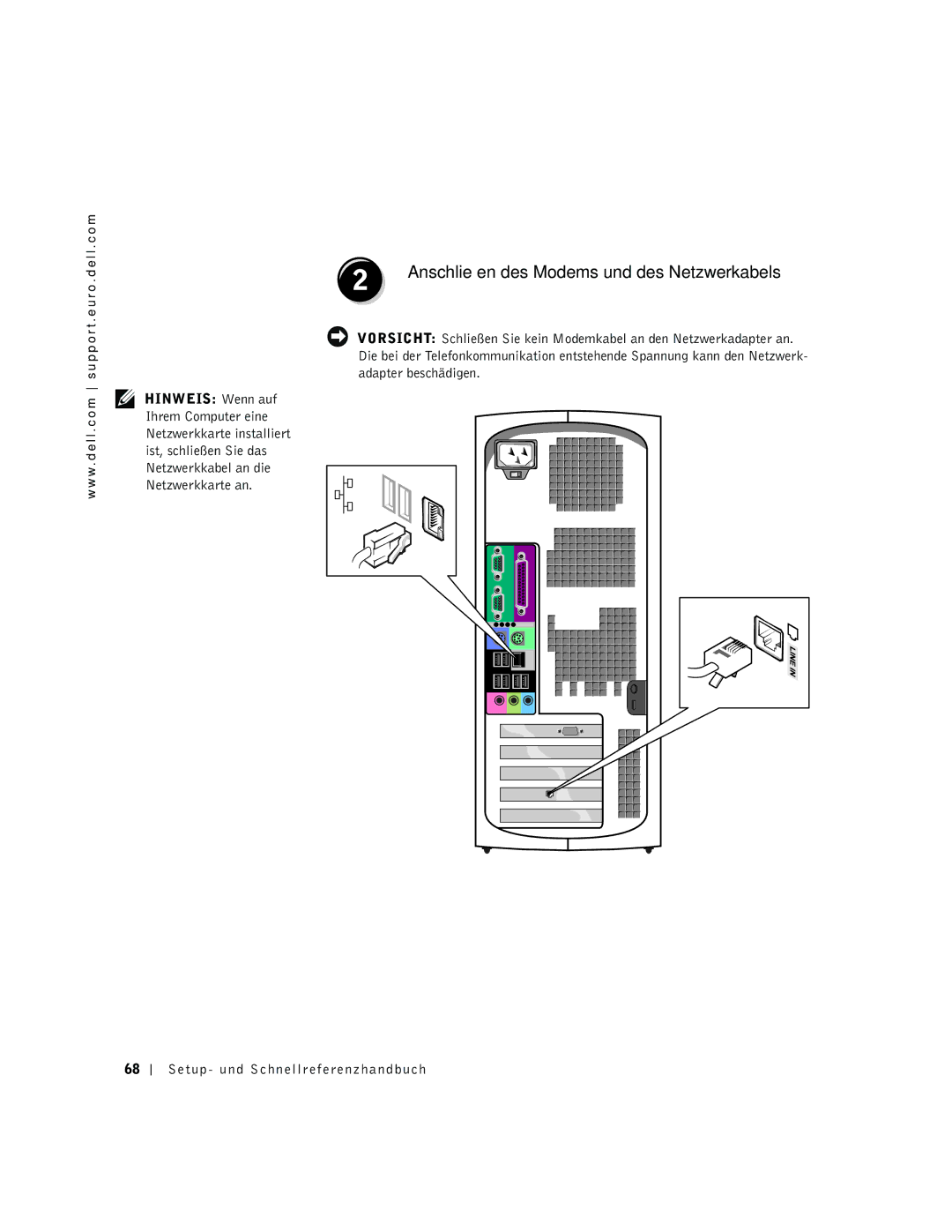 Dell dell precision manual Anschließen des Modems und des Netzwerkabels 