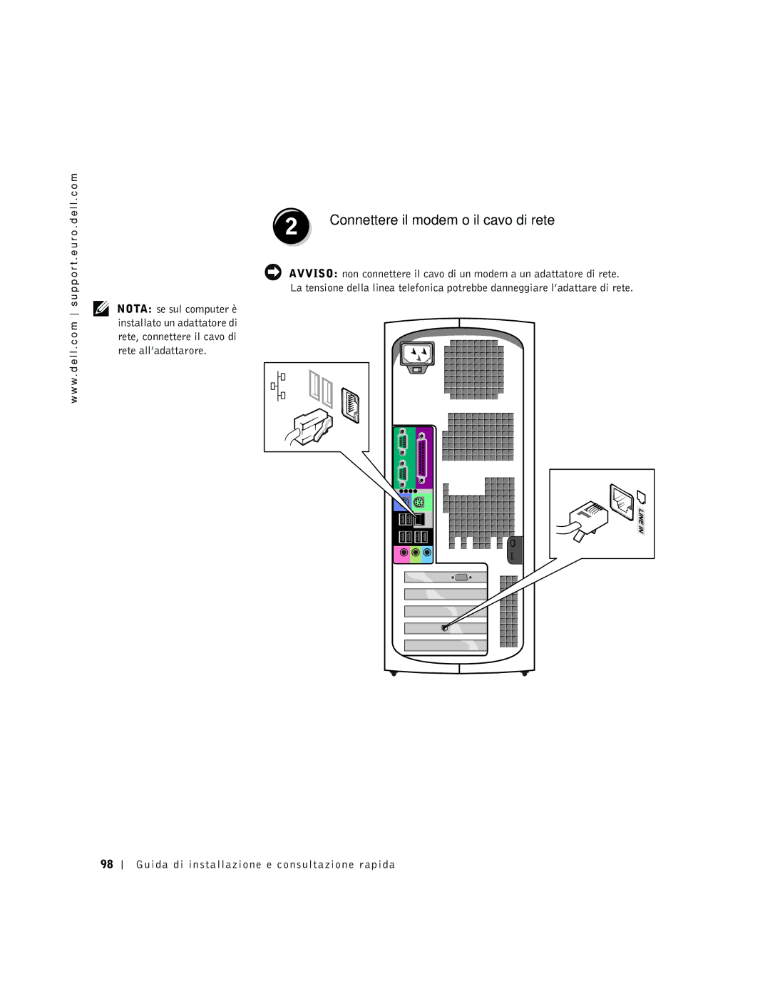 Dell dell precision manual Connettere il modem o il cavo di rete 