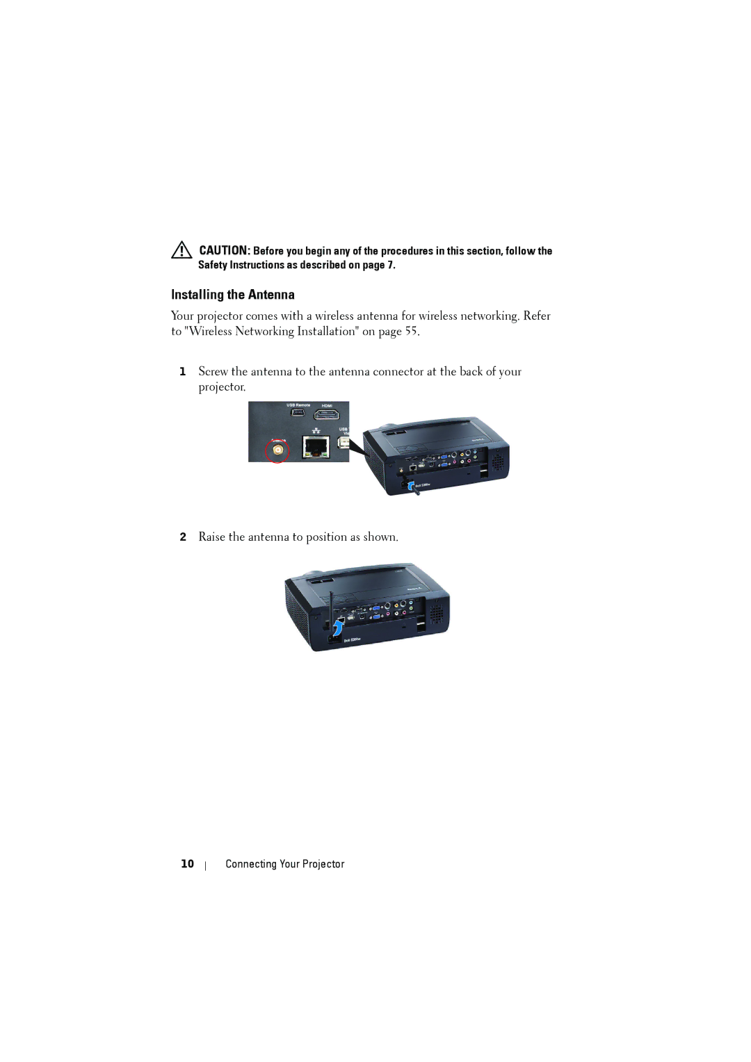 Dell dell projector manual Installing the Antenna 