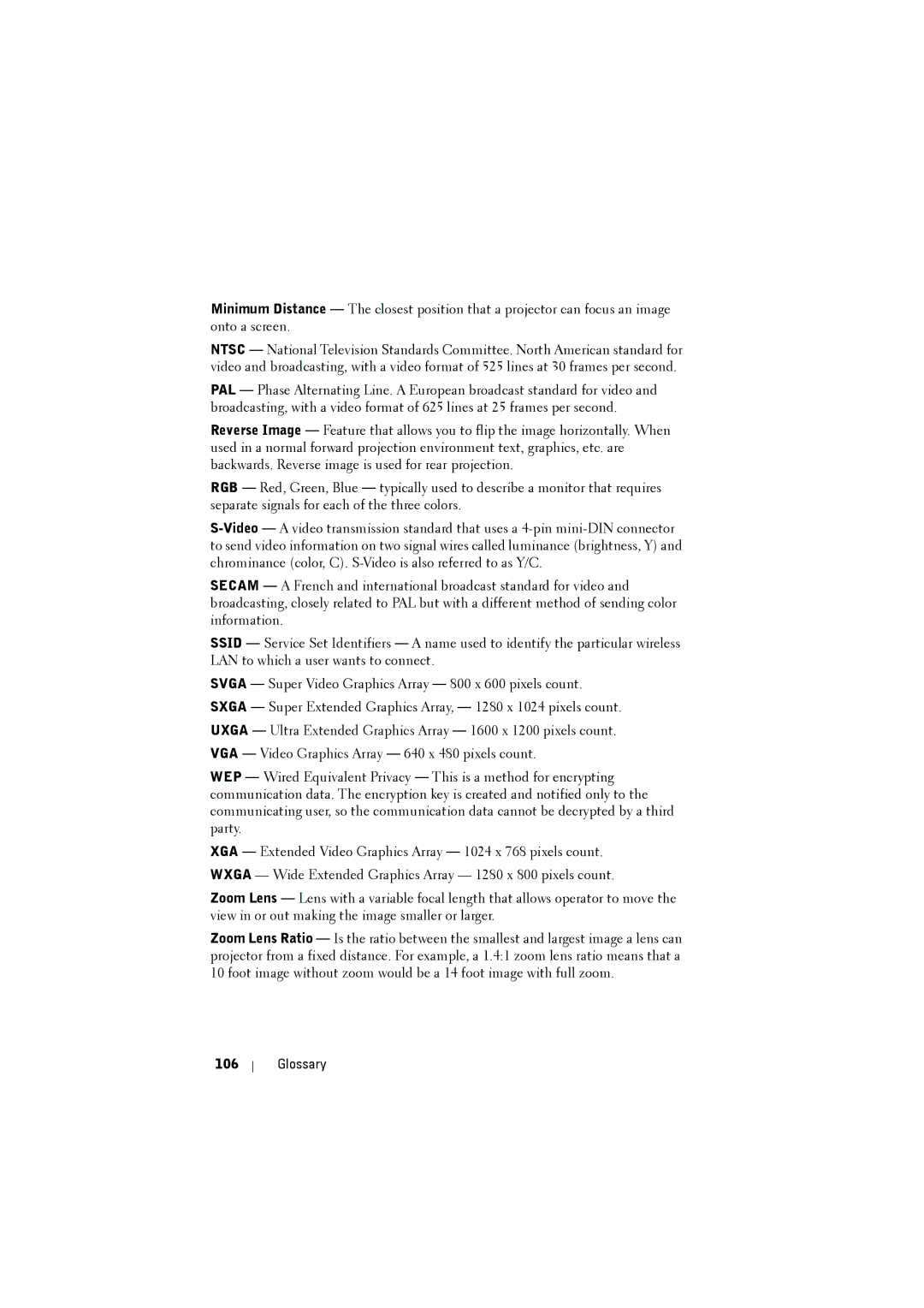 Dell dell projector manual Glossary 