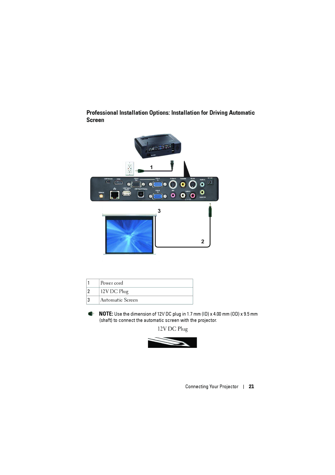 Dell dell projector manual 12V DC Plug 