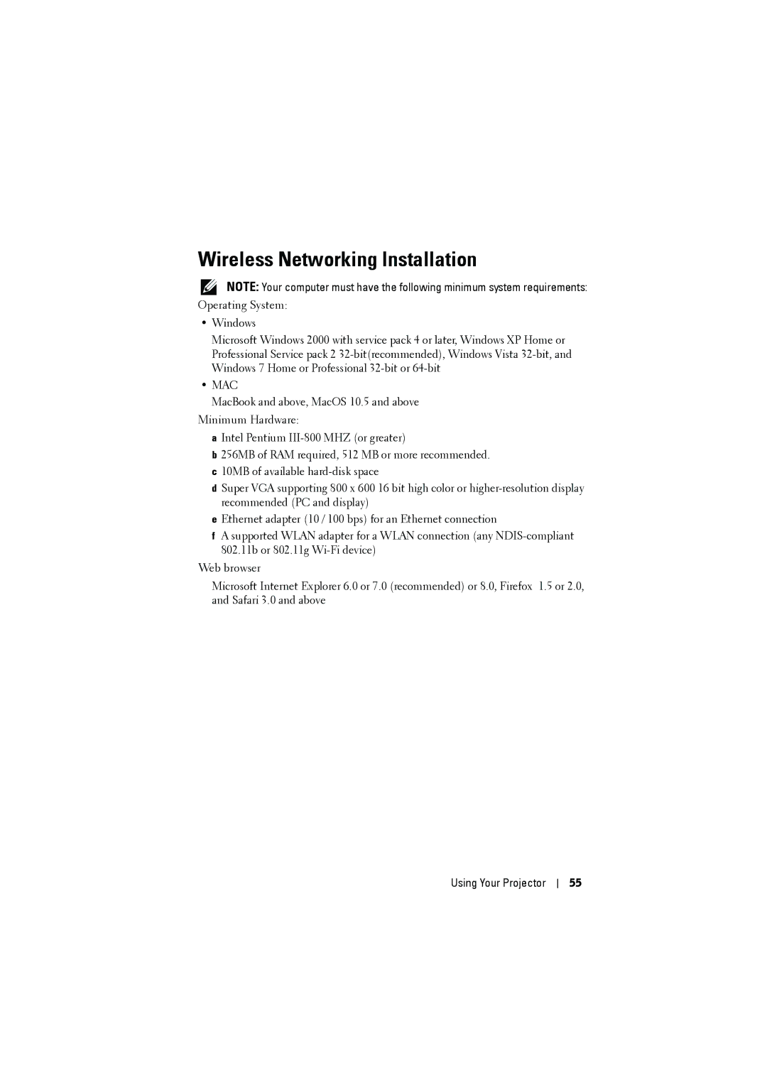 Dell dell projector manual Wireless Networking Installation, Mac 