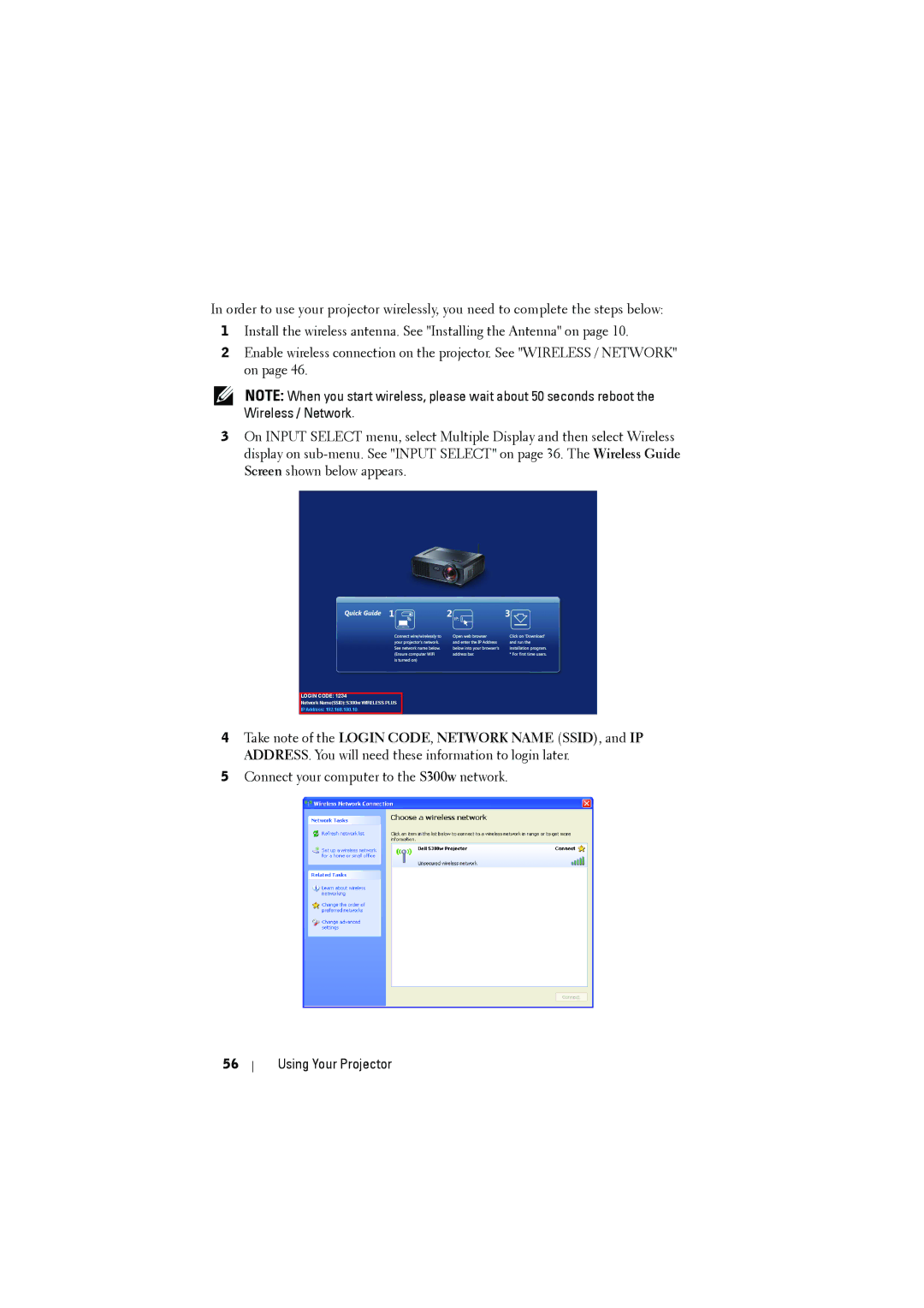 Dell dell projector manual Connect your computer to the S300w network 