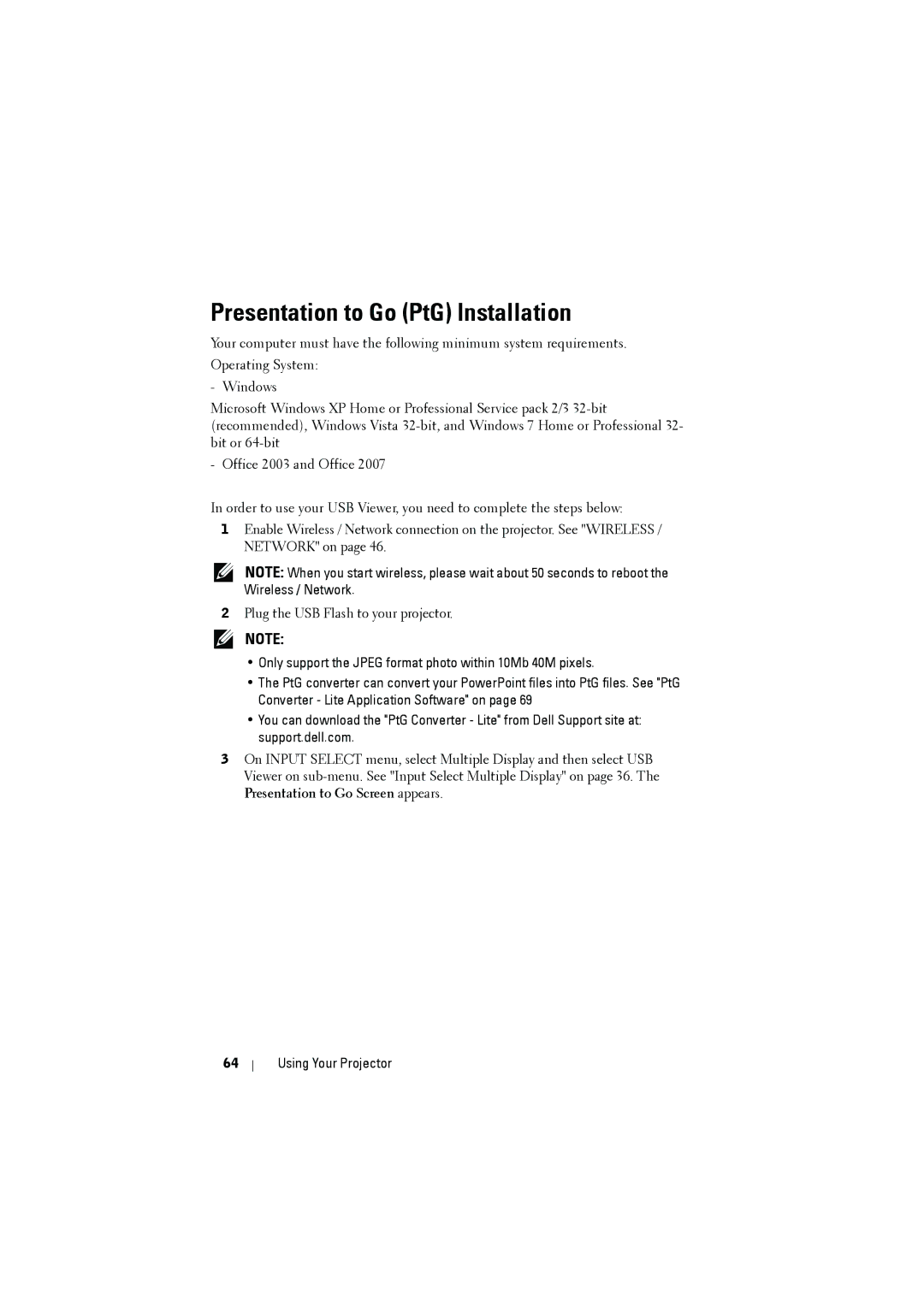 Dell dell projector manual Presentation to Go PtG Installation 