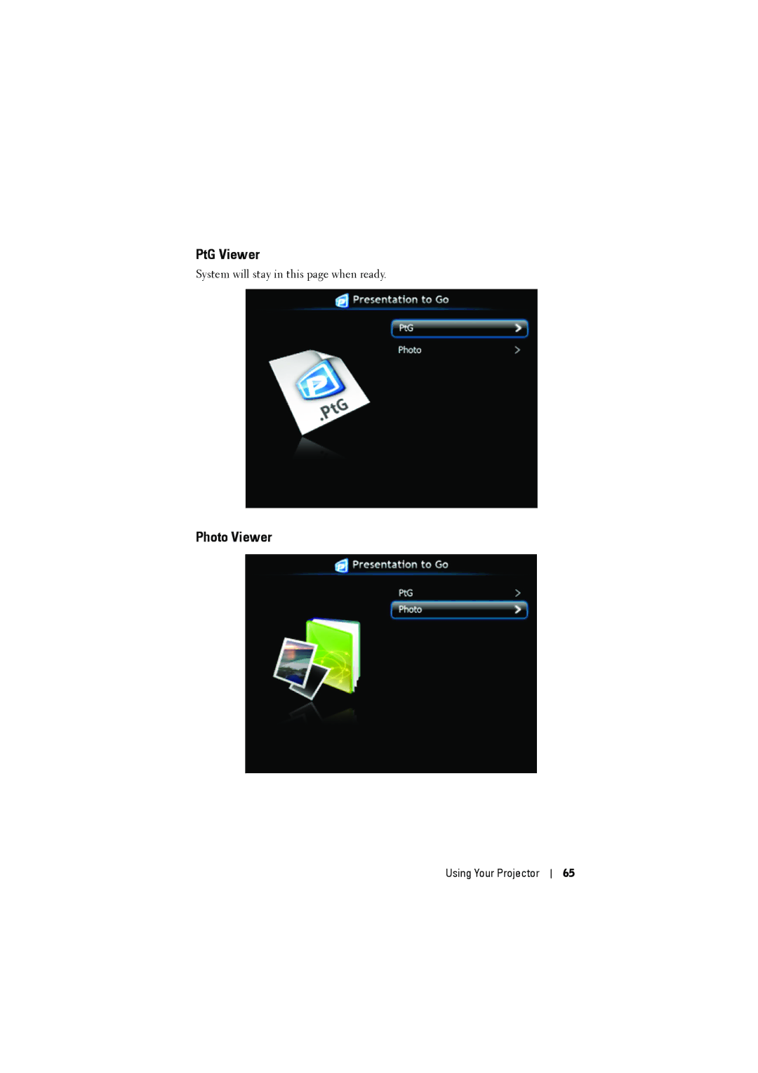 Dell dell projector manual PtG Viewer, Photo Viewer 