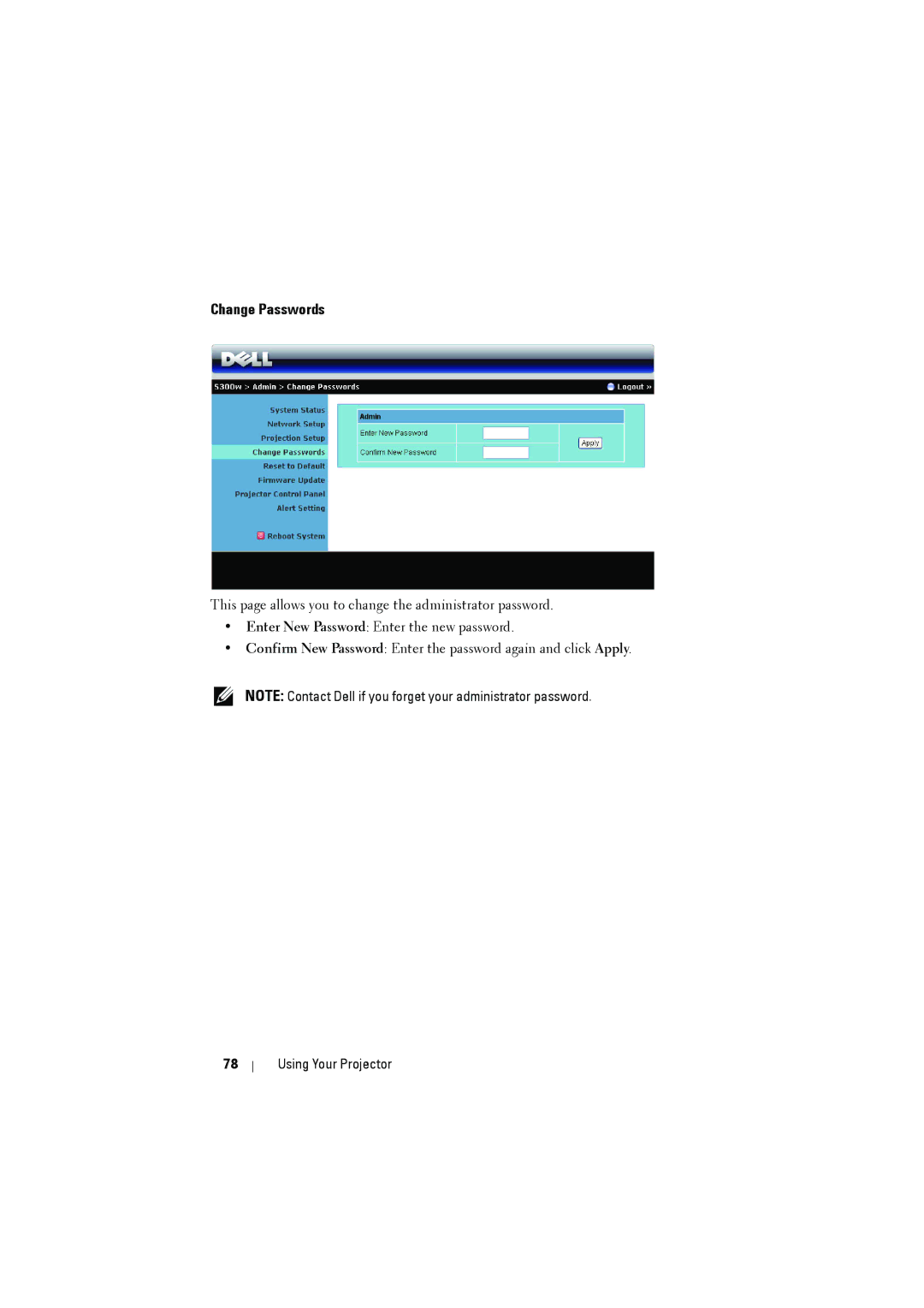 Dell dell projector manual Change Passwords 