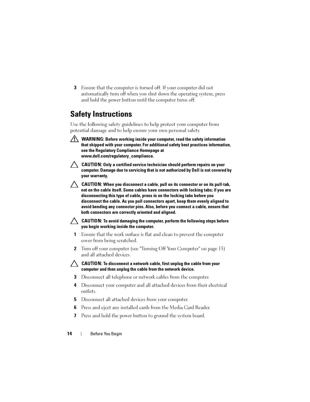 Dell Dell XPS 8300 service manual Safety Instructions 