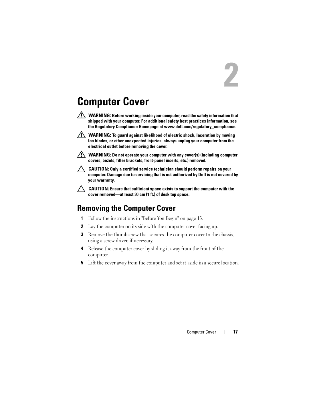 Dell Dell XPS 8300 service manual Removing the Computer Cover 