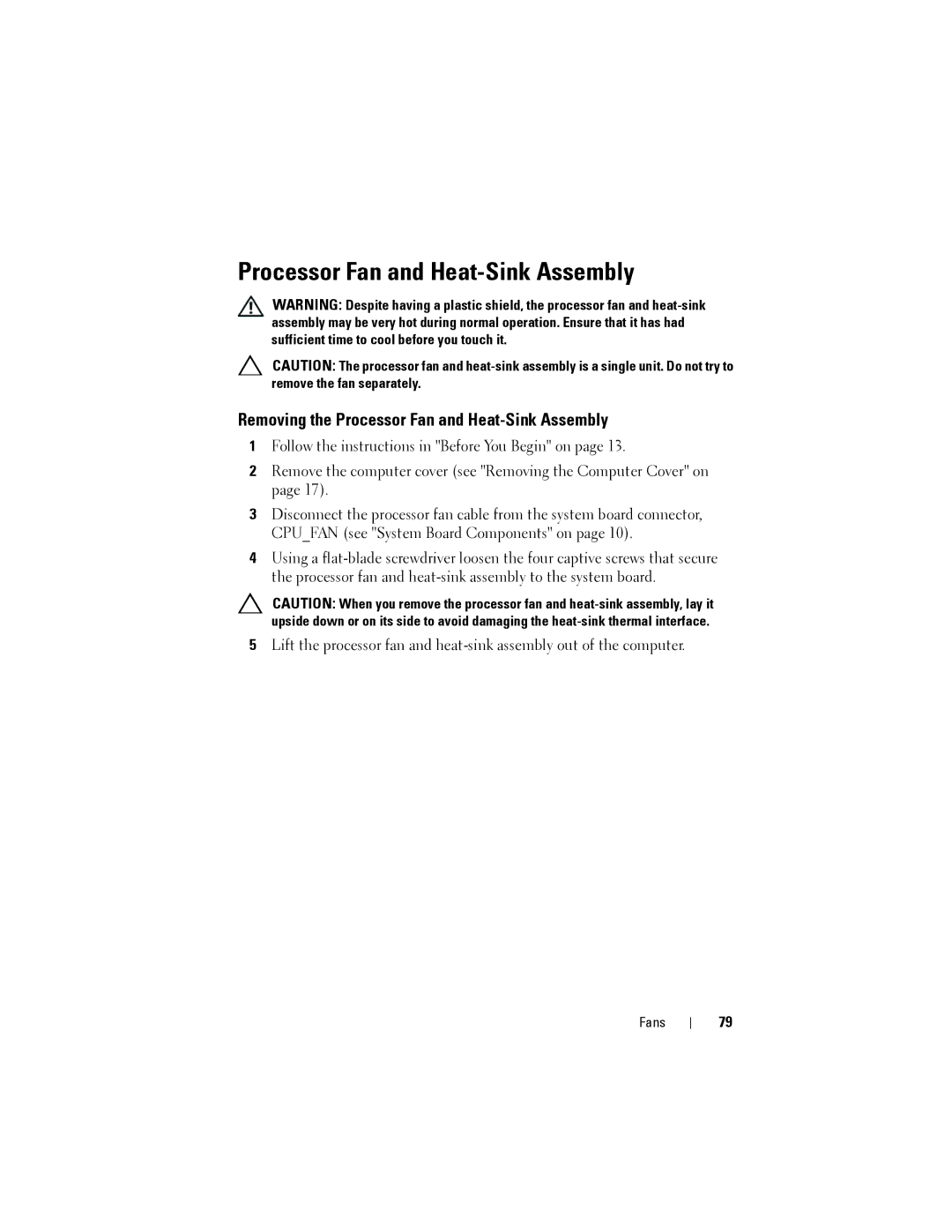 Dell Dell XPS 8300 service manual Removing the Processor Fan and Heat-Sink Assembly 