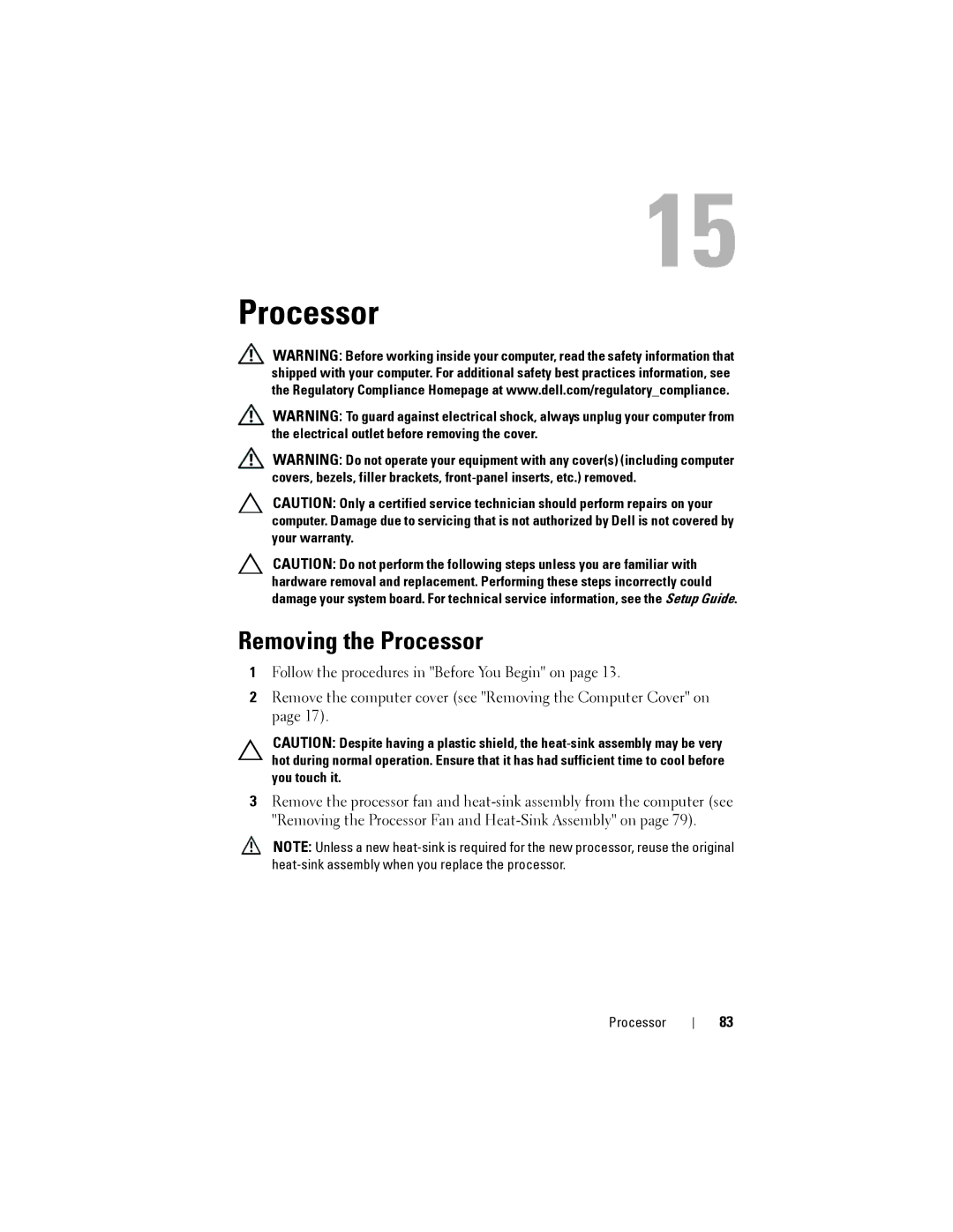 Dell Dell XPS 8300 service manual Removing the Processor 