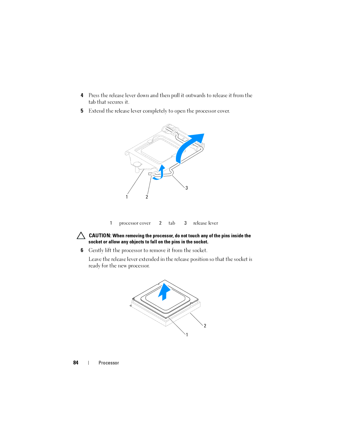 Dell Dell XPS 8300 service manual Processor cover Tab Release lever 