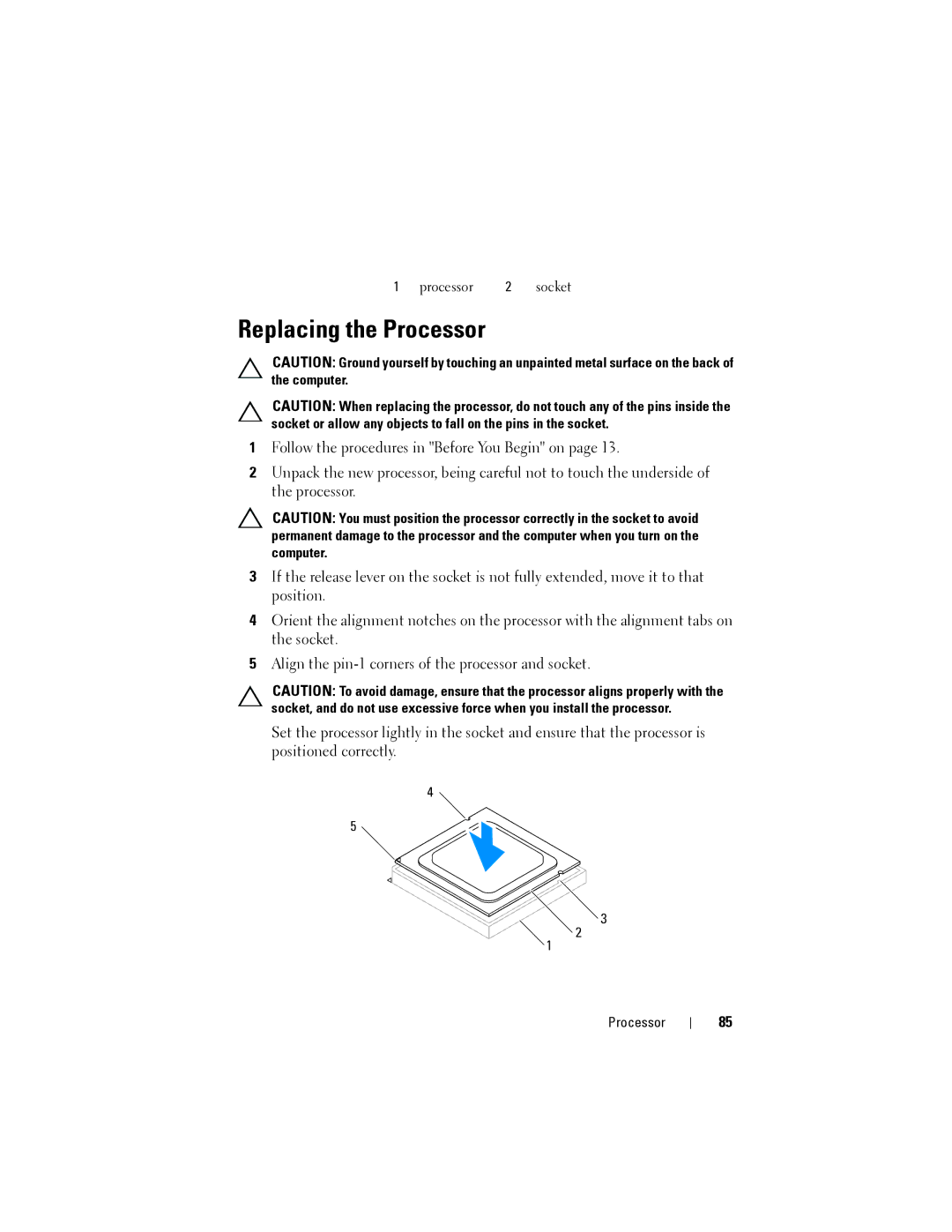 Dell Dell XPS 8300 service manual Replacing the Processor 