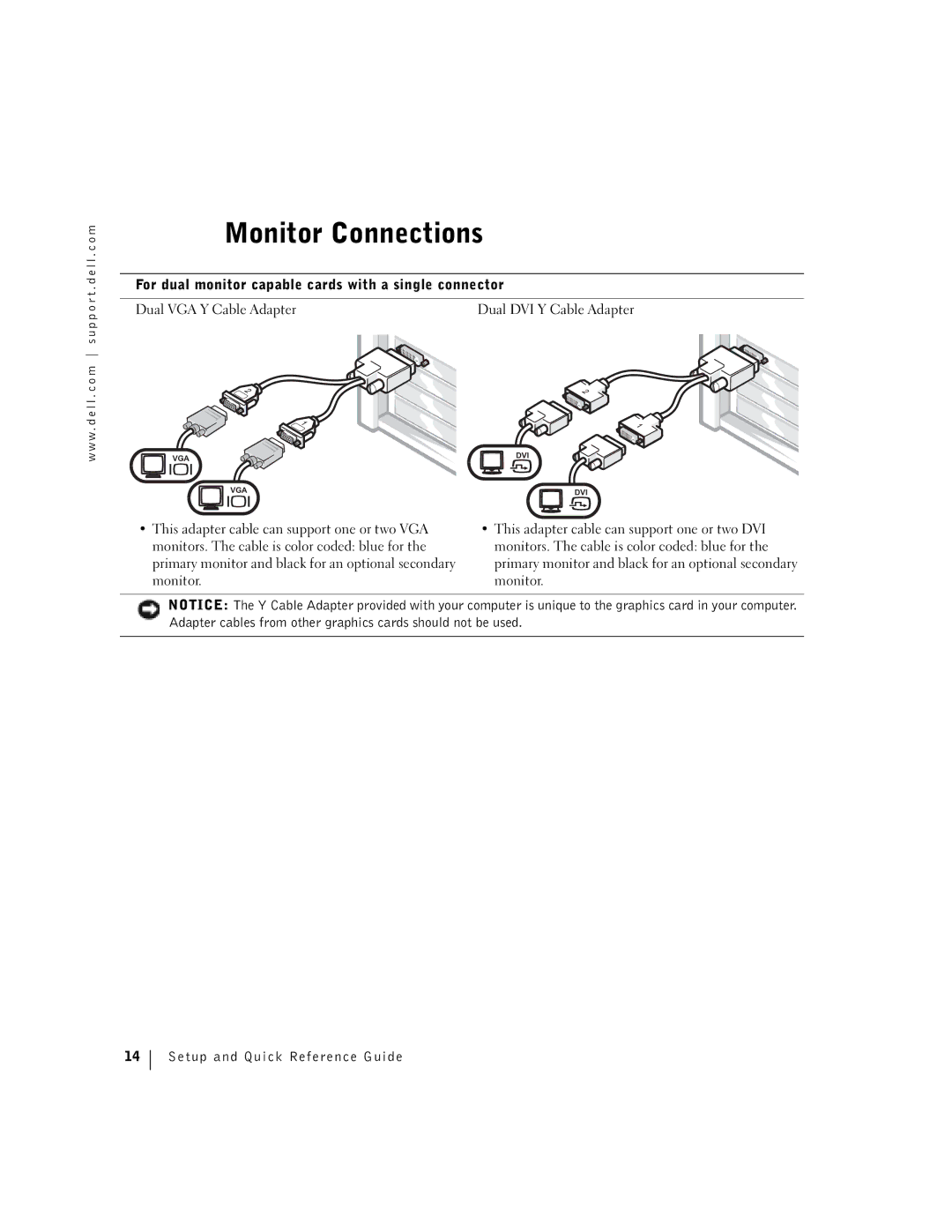 Dell dell manual Monitor Connections, Monitor Setup and Quick Reference Guide 