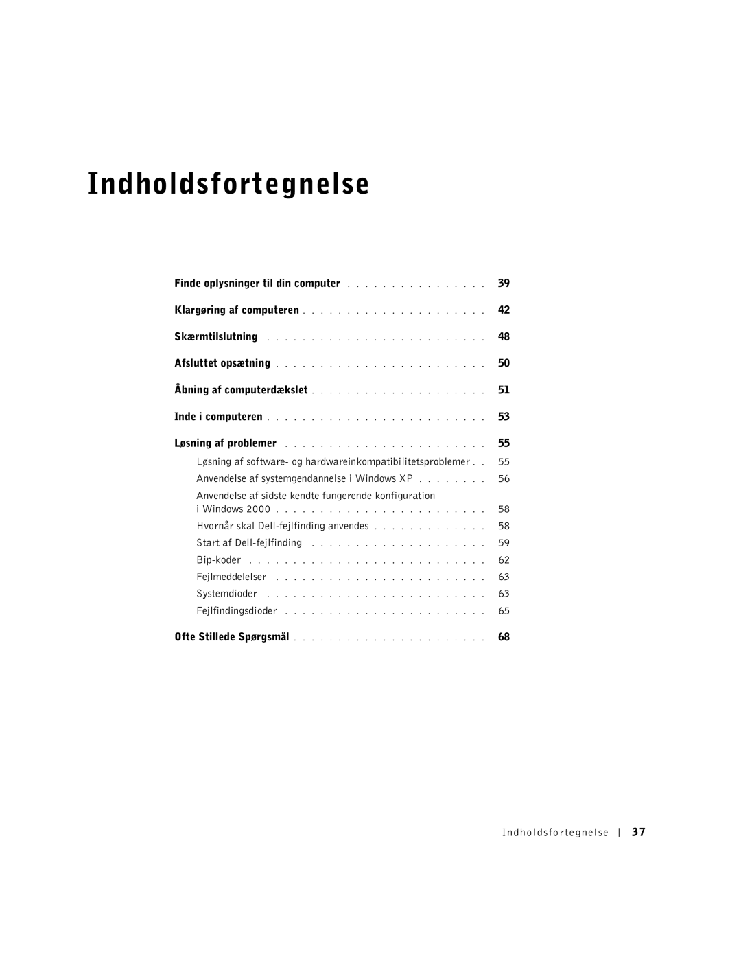 Dell dell manual Finde oplysninger til din computer, Anvendelse af systemgendannelse i Windows XP, Indholdsfortegnelse 