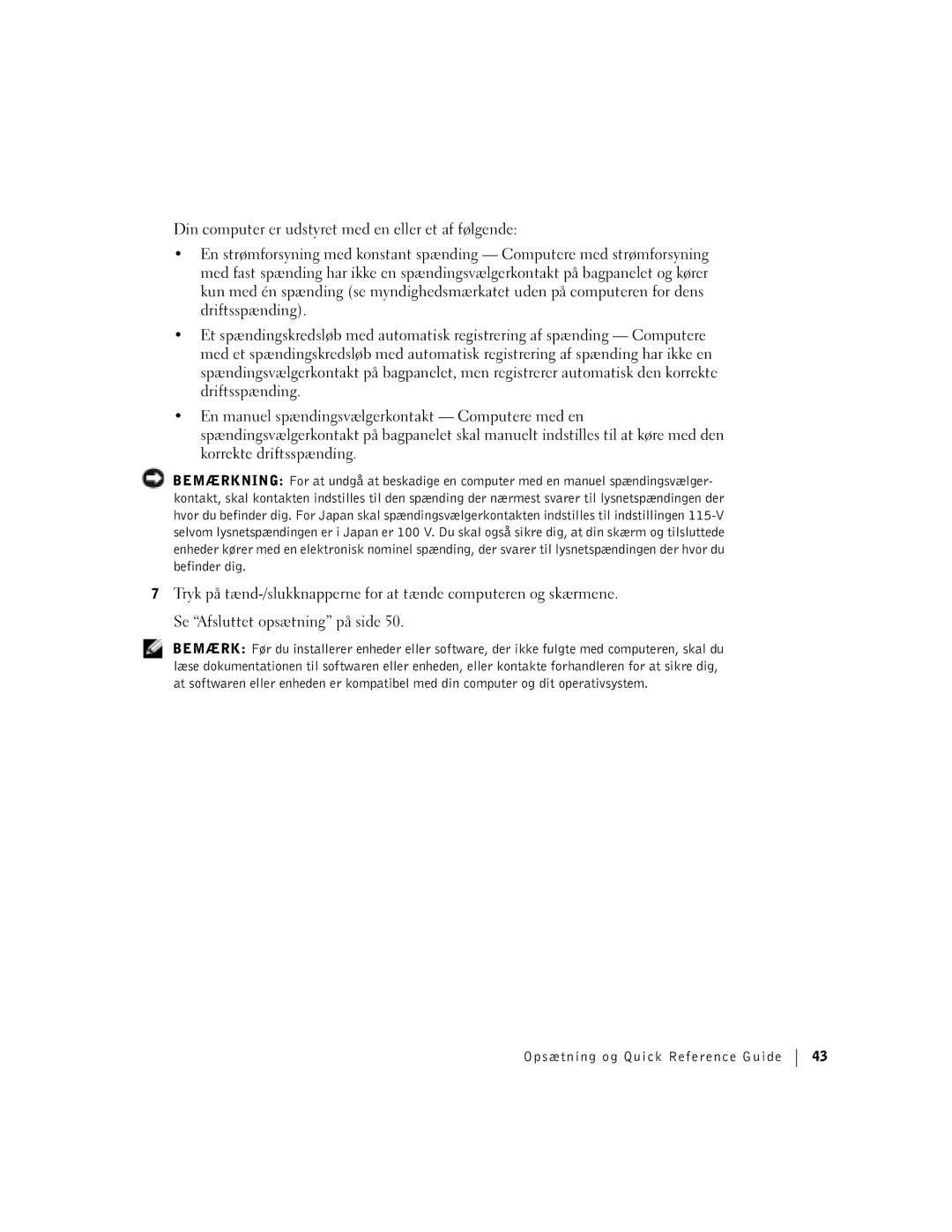 Dell dell manual Opsætning og Quick Reference Guide 