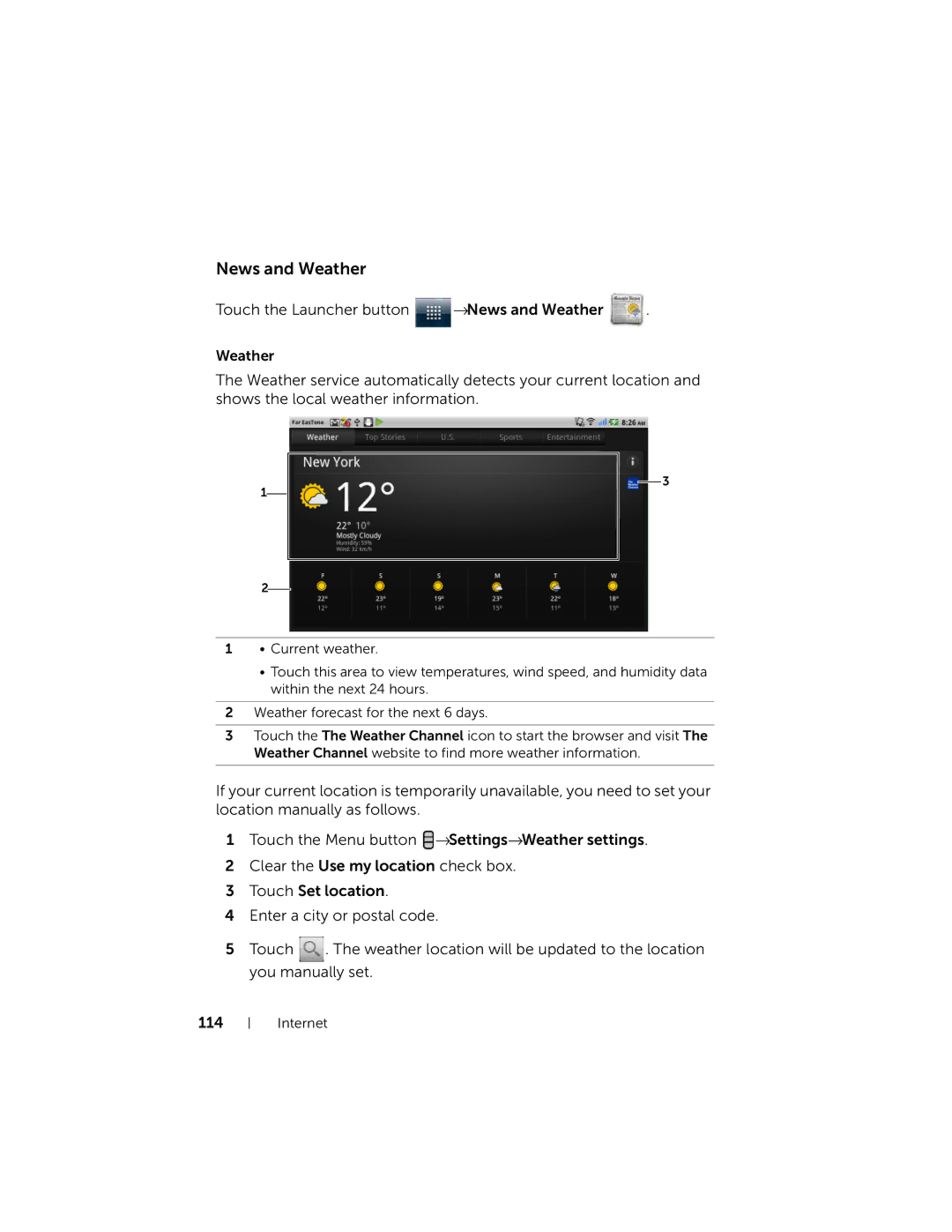 Dell DELLSTREAK7TMOBILEBLACK, STRK7-3107 user manual News and Weather 