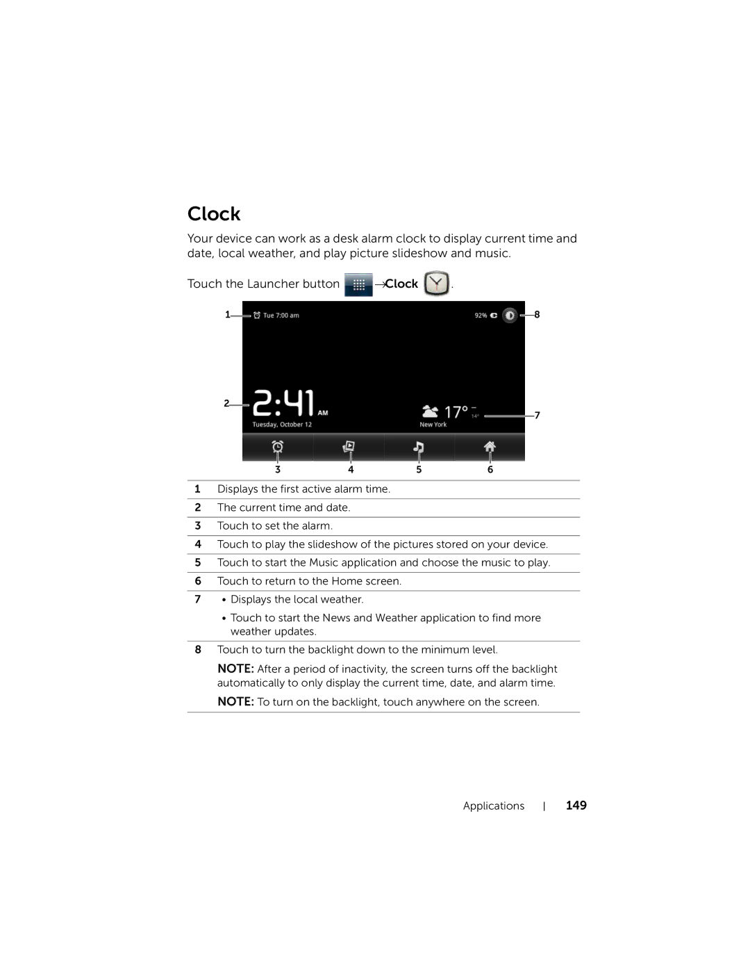 Dell STRK7-3107, DELLSTREAK7TMOBILEBLACK user manual Clock, 149 