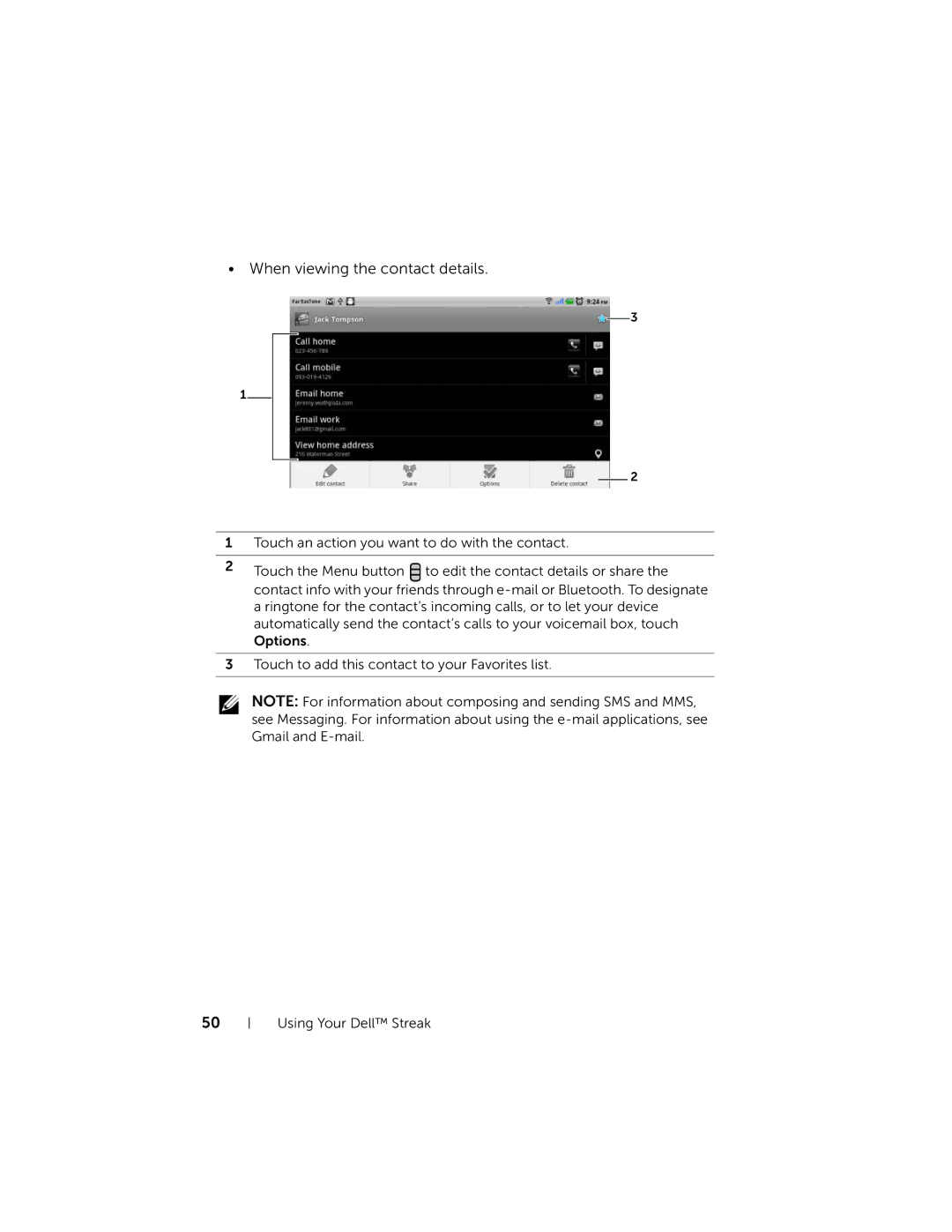 Dell DELLSTREAK7TMOBILEBLACK, STRK7-3107 user manual When viewing the contact details 