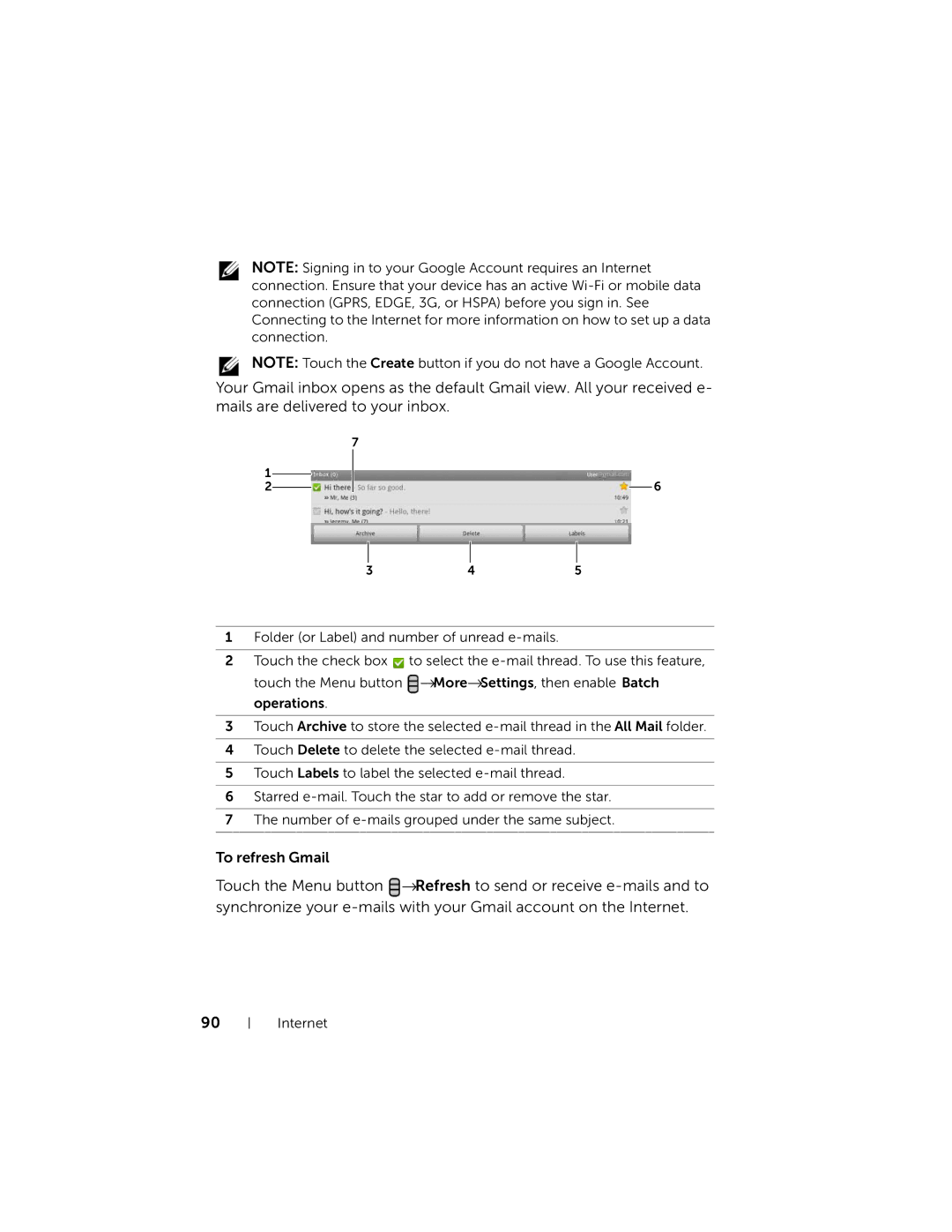 Dell DELLSTREAK7TMOBILEBLACK, STRK7-3107 user manual Internet 