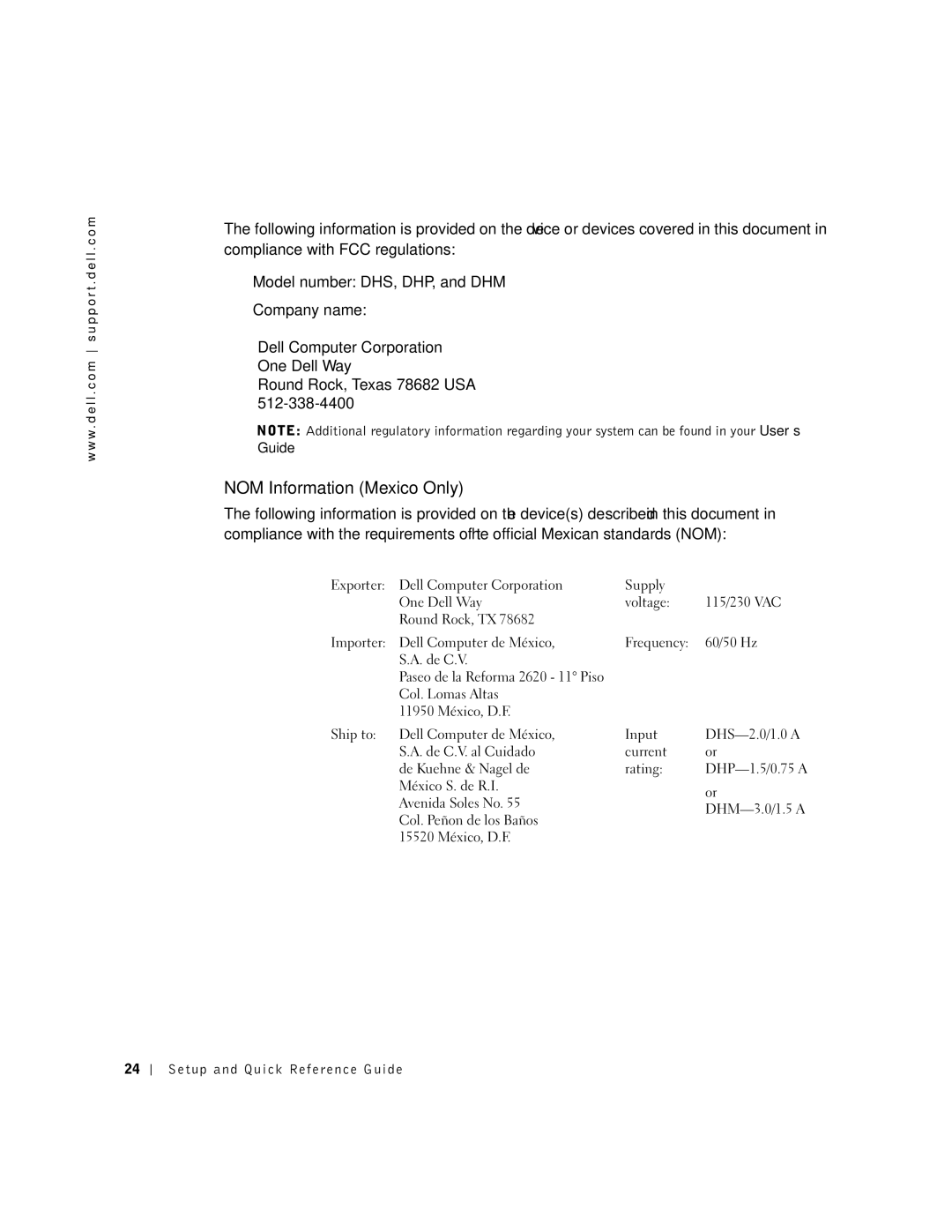 Dell DHM, DHP manual NOM Information Mexico Only 