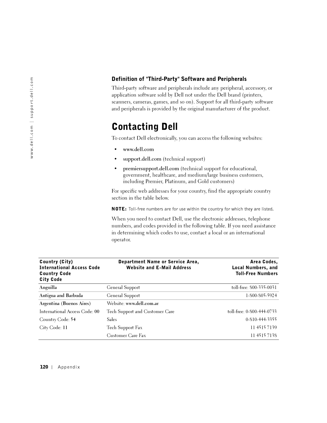 Dell DHM, K0004 manual Contacting Dell, Definition of Third-Party Software and Peripherals, Anguilla, Antigua and Barbuda 